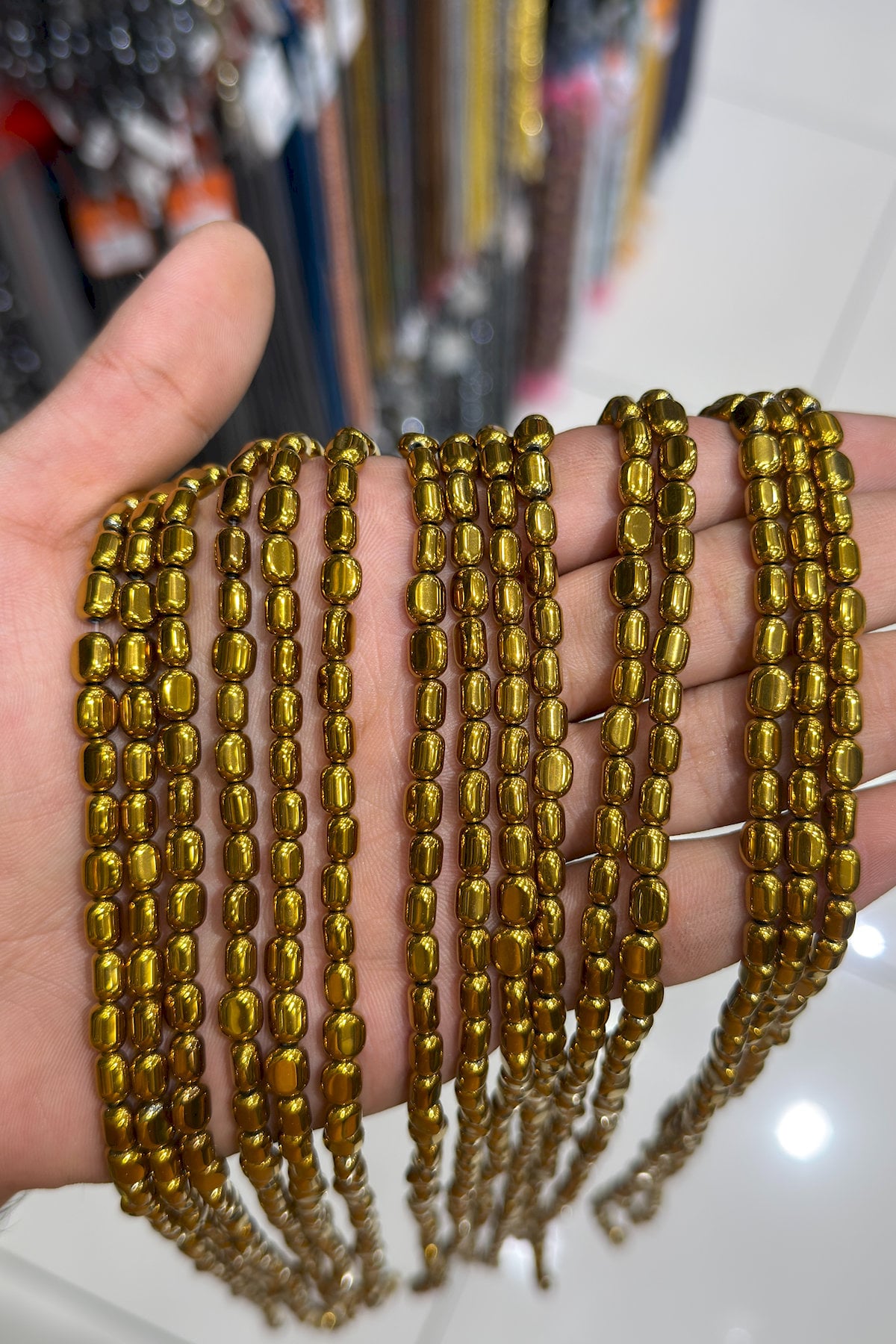 Hematite Natural Stone Gold Tumbler Cut 5x6mm String Of Beads