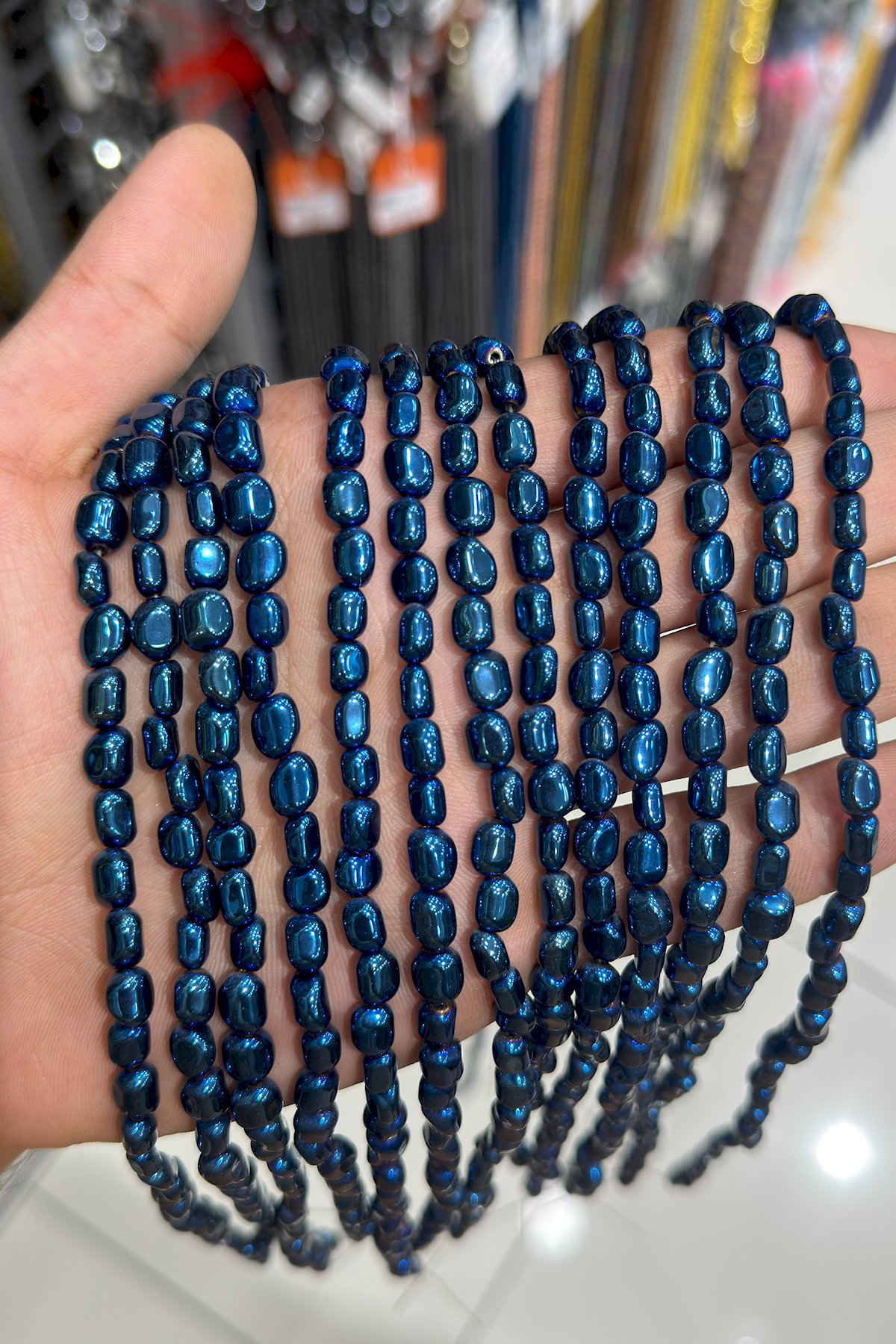 Hematite Natural Stone Shiny Blue Tumbler Cut 5x6mm String Of Beads