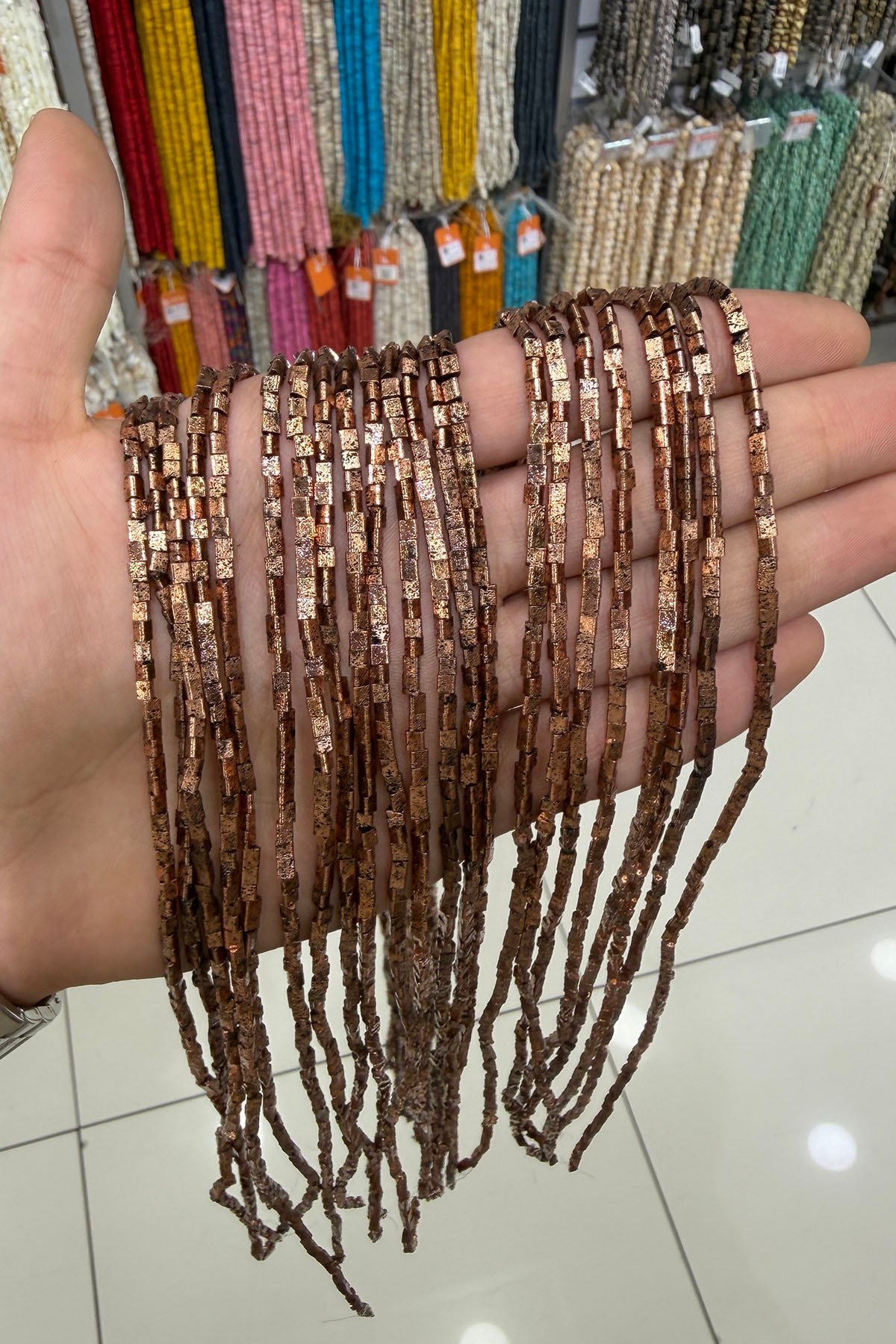 Hematit Taşı Üçgen Rondela Kesim Antik Bakır 3x3mm Doğal Taş Dizi