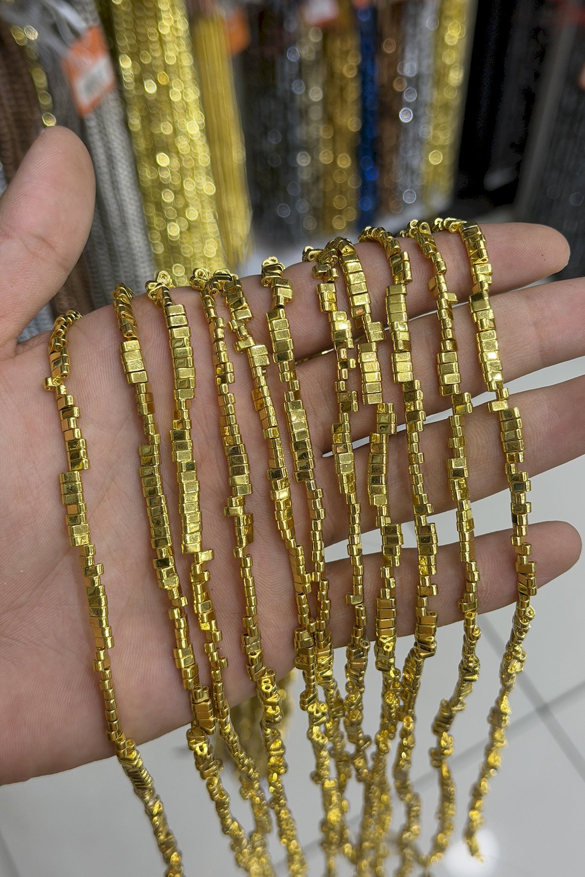 Hematite Natural Stone Shiny Gold Yellow Double Hole 4x2mm String Of Beads