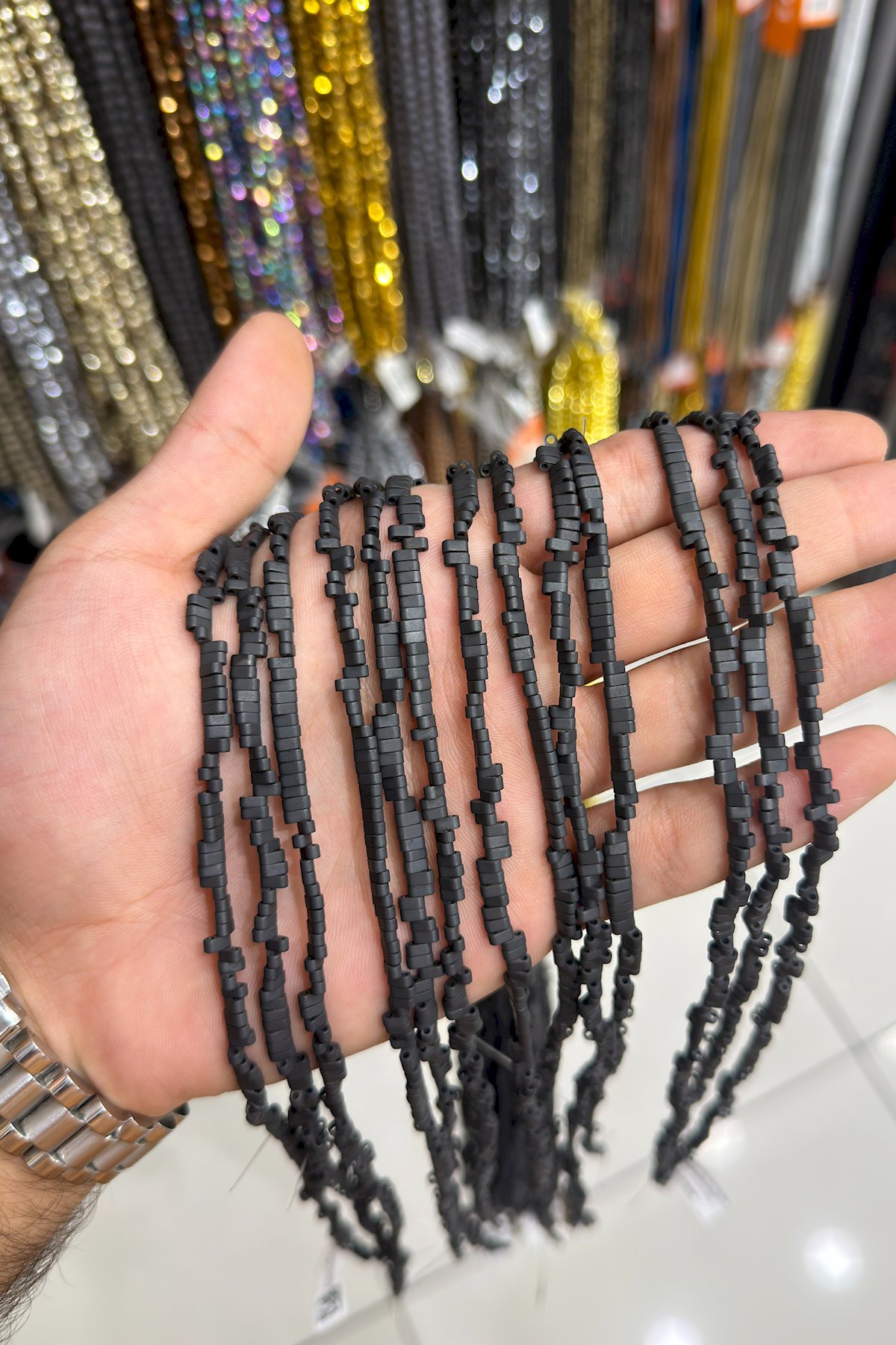 Hematite Natural Stone Matte Black Double Hole 4x2mm String Of Beads