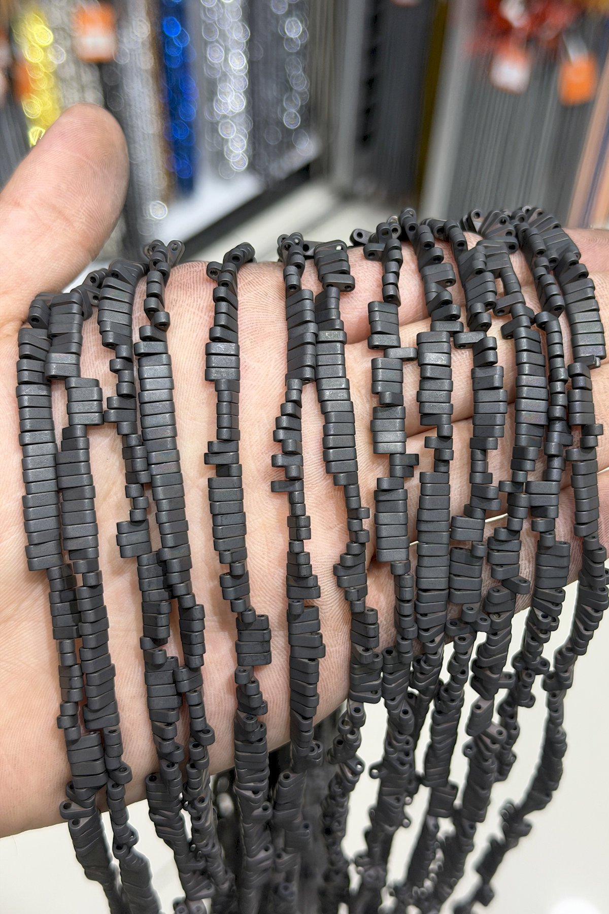 Hematite Natural Stone Matte Black Double Hole 6x2mm String Of Beads