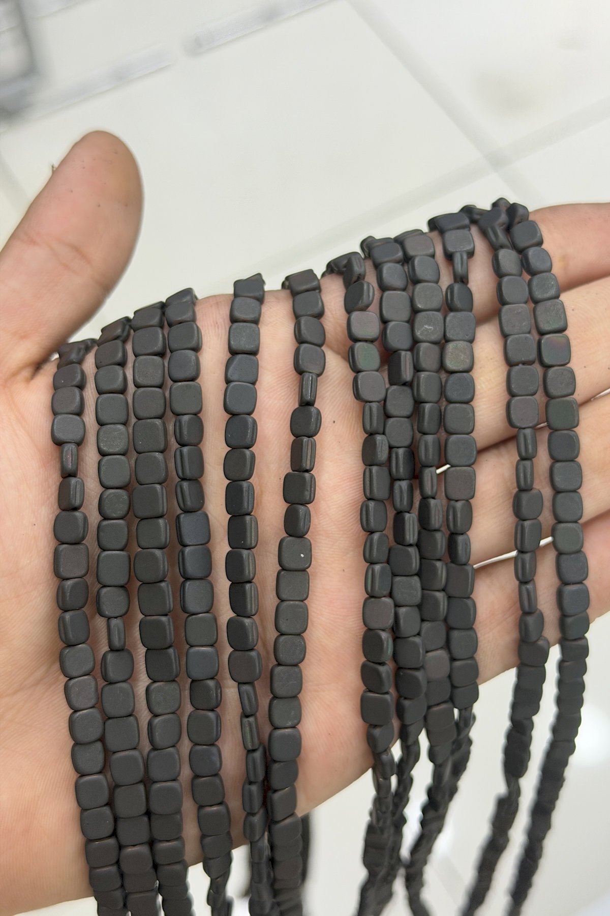 Hematite Natural Stone Matte Black Square Cut 6x6mm String Of Beads