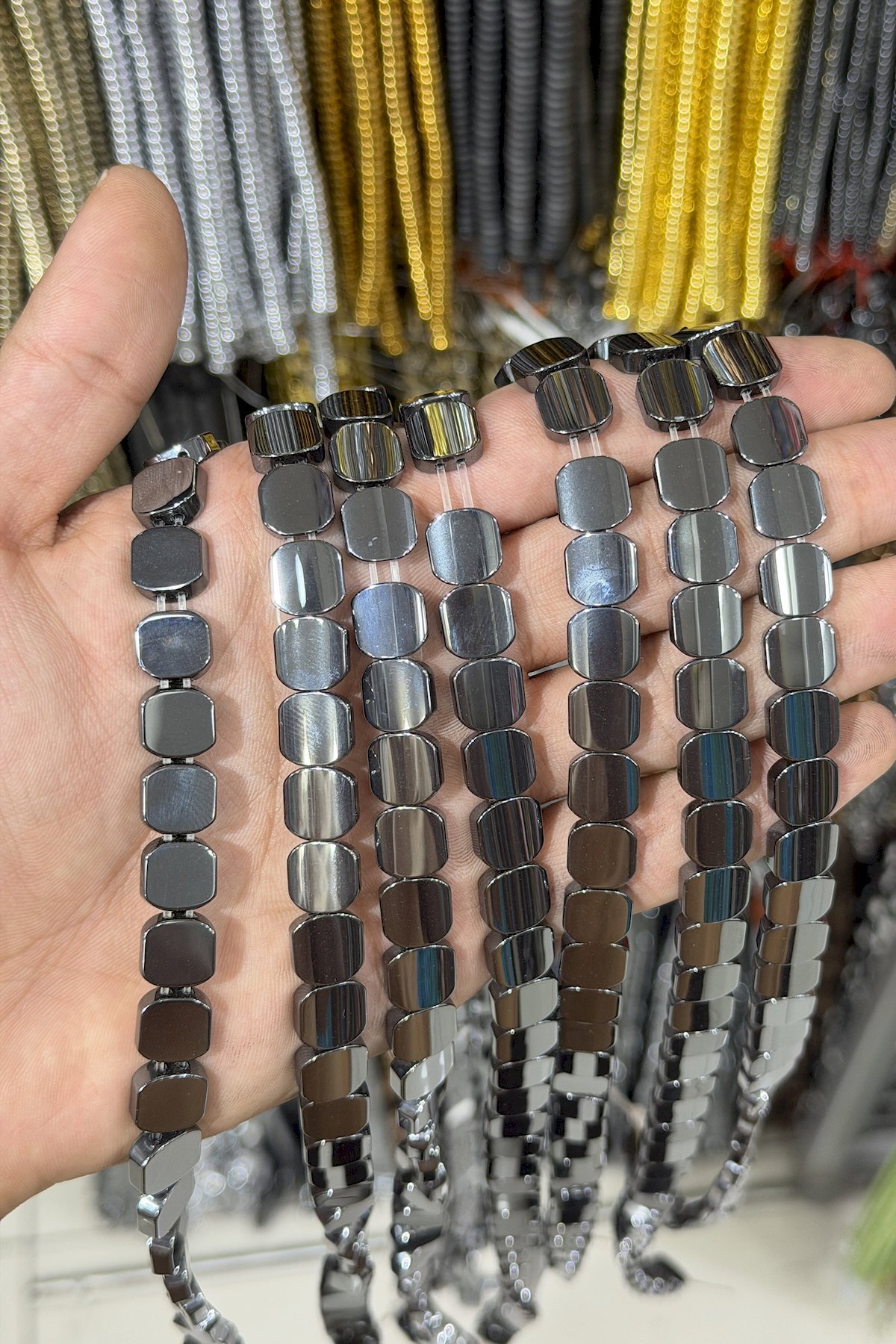 Hematite Stone Flat Square-Cut 10x10mm- Shiny Smoky Gray Bead Strand