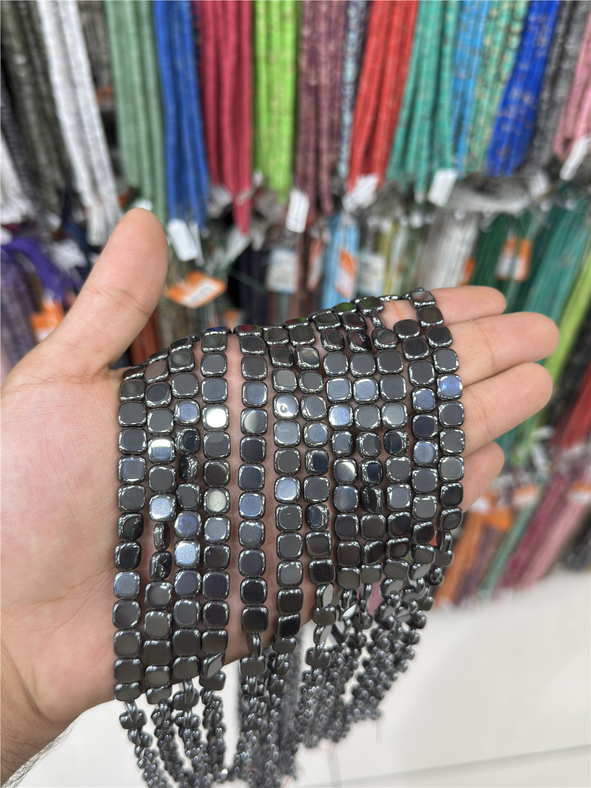 Hematite Natural Stone Smoked Square Cut 8x8x3mm String Of Beads