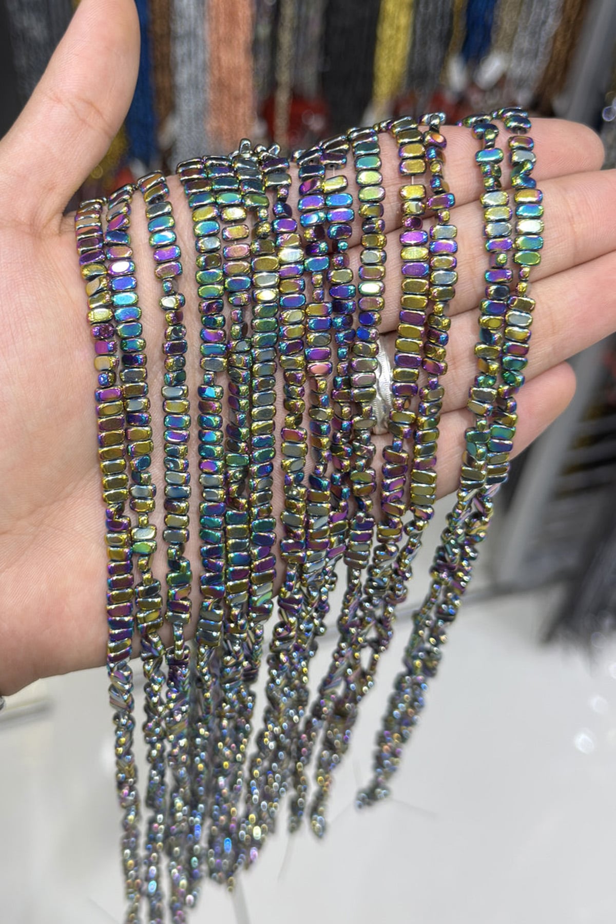 Hematit Taşı Yassı Kesim Parlak Gökkuşağı 3x6mm Doğal Taş Dizi