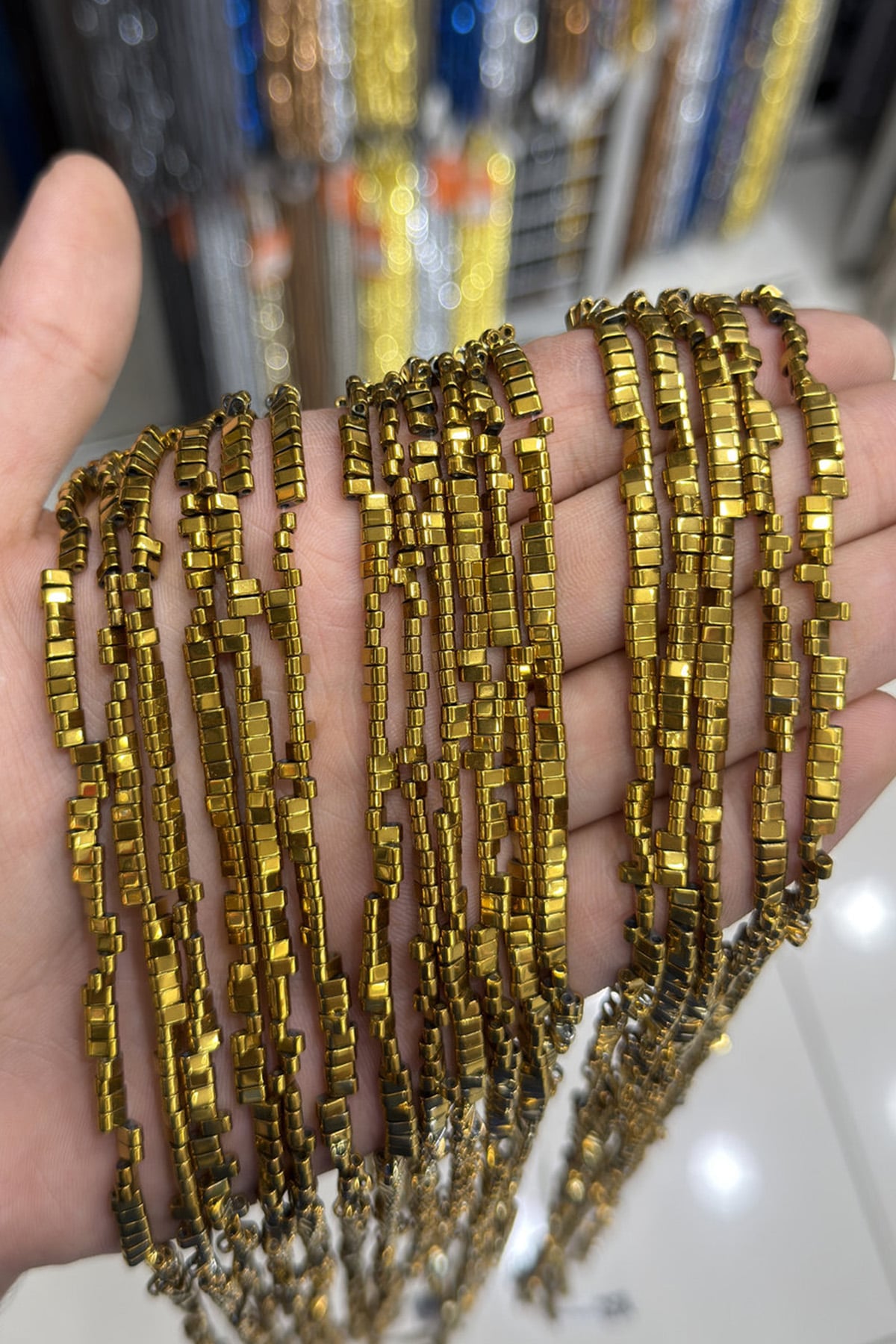Hematit Taşı Yassı Kesim Parlak Gold 4x2mm Doğal Taş Dizi