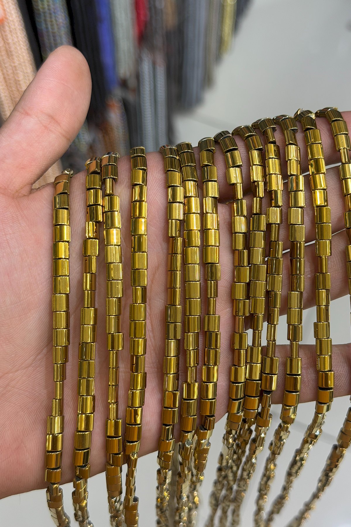 Hematit Taşı Yassı Kesim Parlak Gold 5x5mm Doğal Taş Dizi