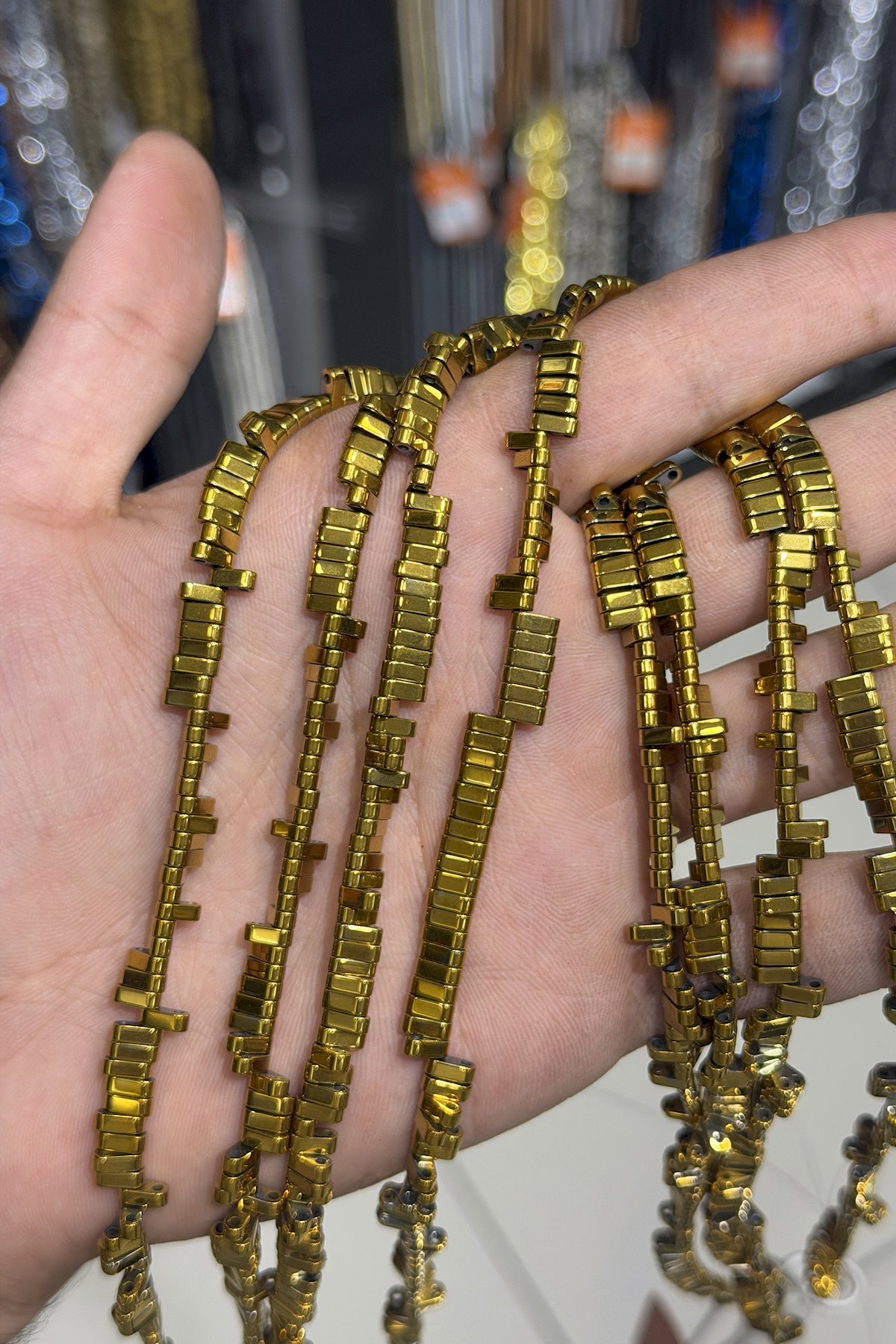 Hematit Taşı Yassı Kesim Parlak Gold 6x2mm Doğal Taş Dizi
