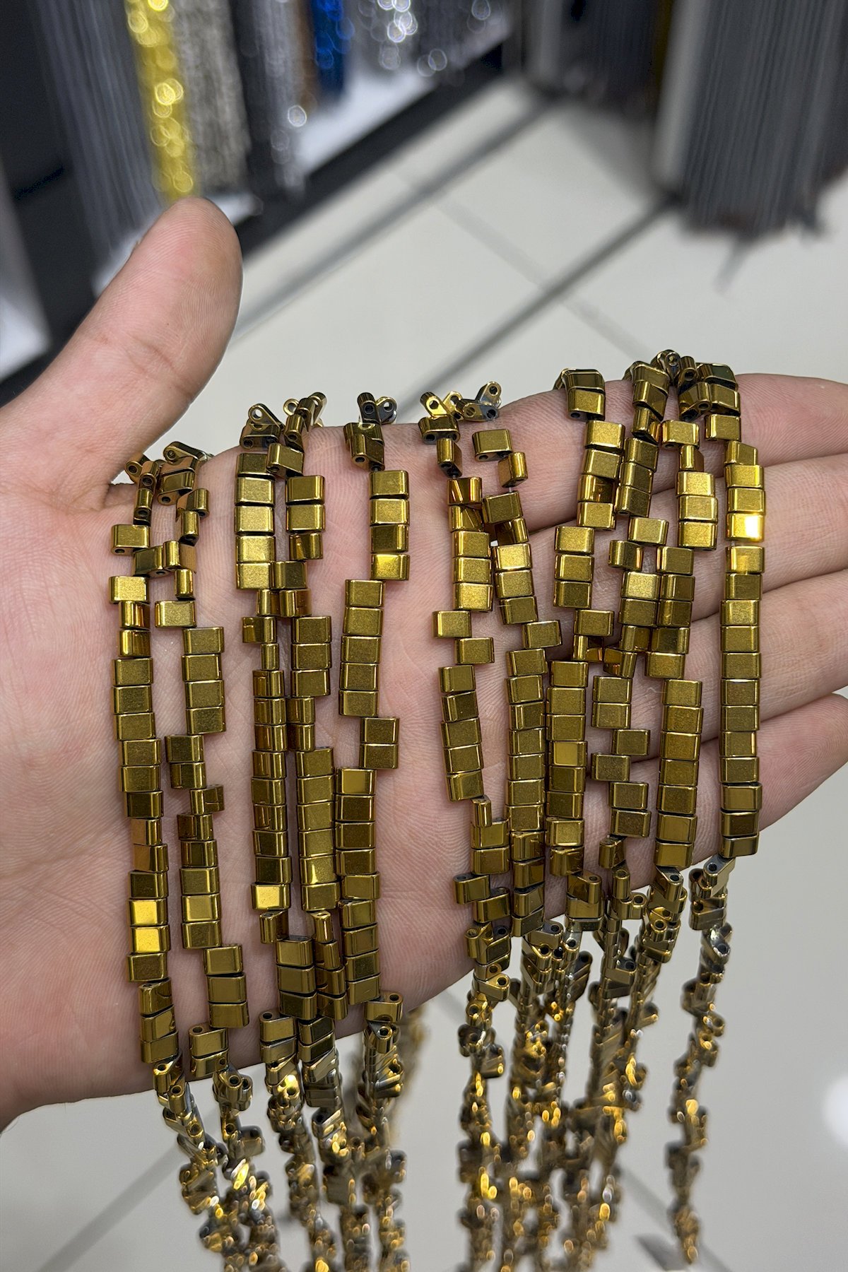Hematit Taşı Yassı Kesim Parlak Gold 6x4mm Doğal Taş Dizi