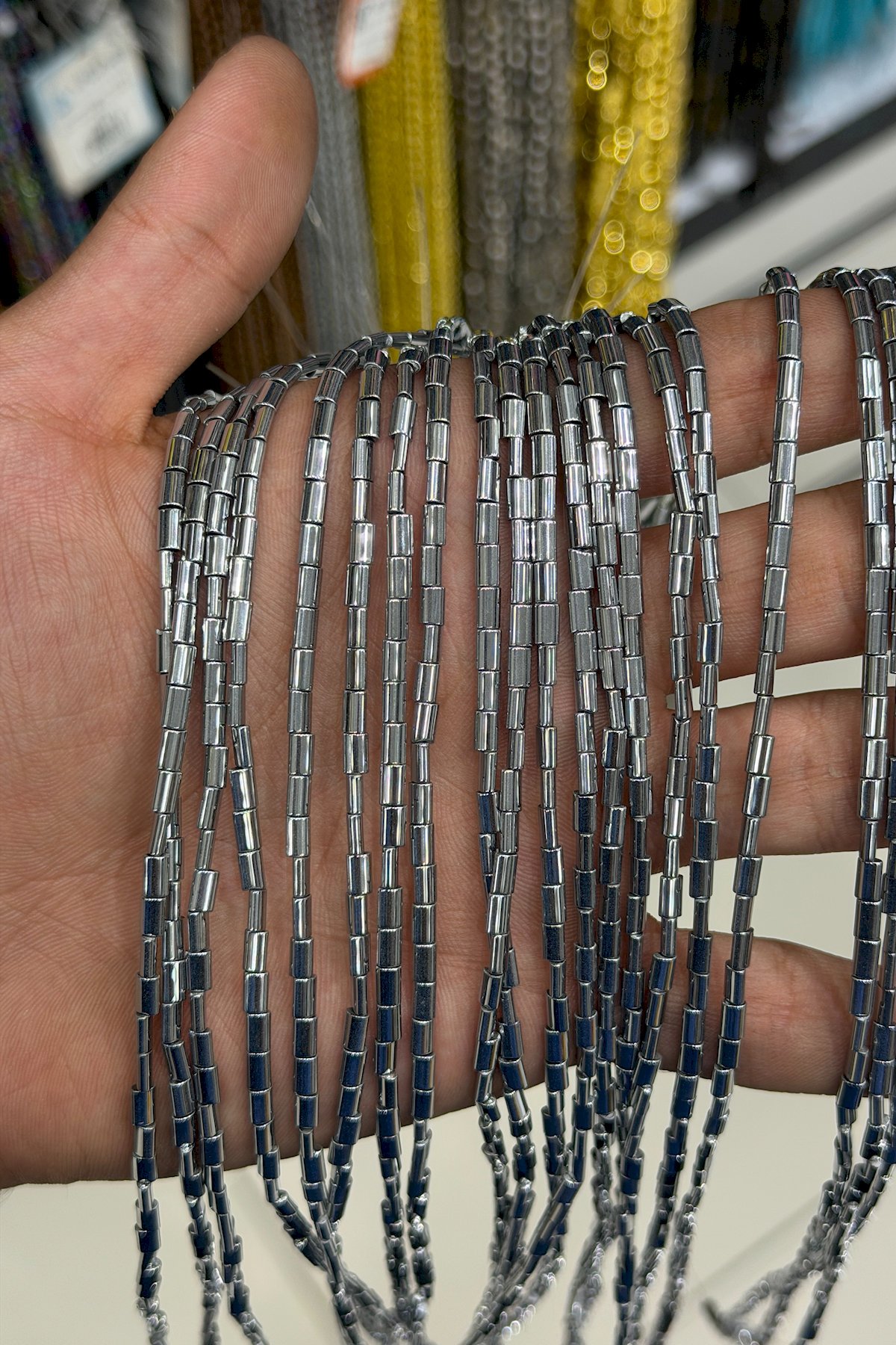 Hematit Taşı Yassı Kesim Parlak Gümüş 3x5mm Doğal Taş Dizi