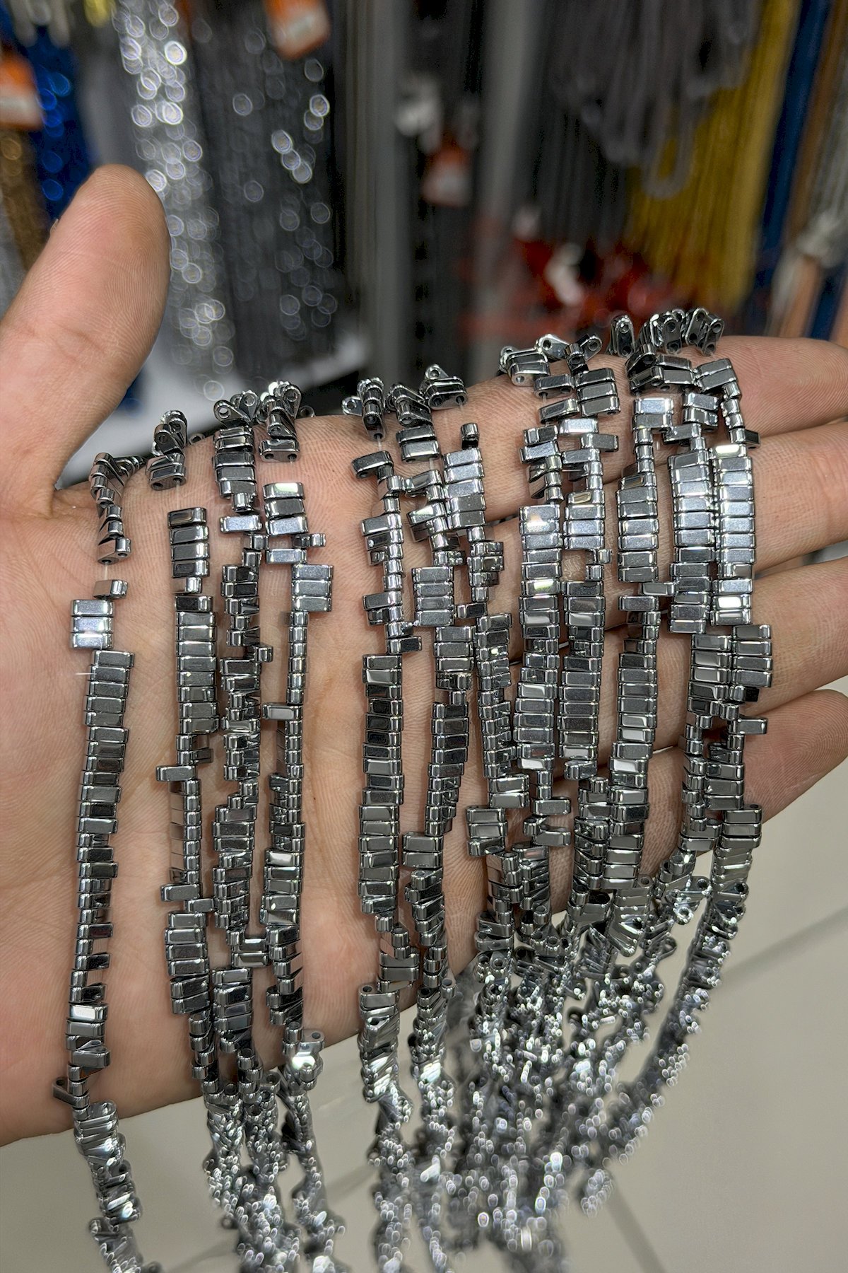 Hematit Taşı Yassı Kesim Parlak Gümüş 6x2mm Doğal Taş Dizi