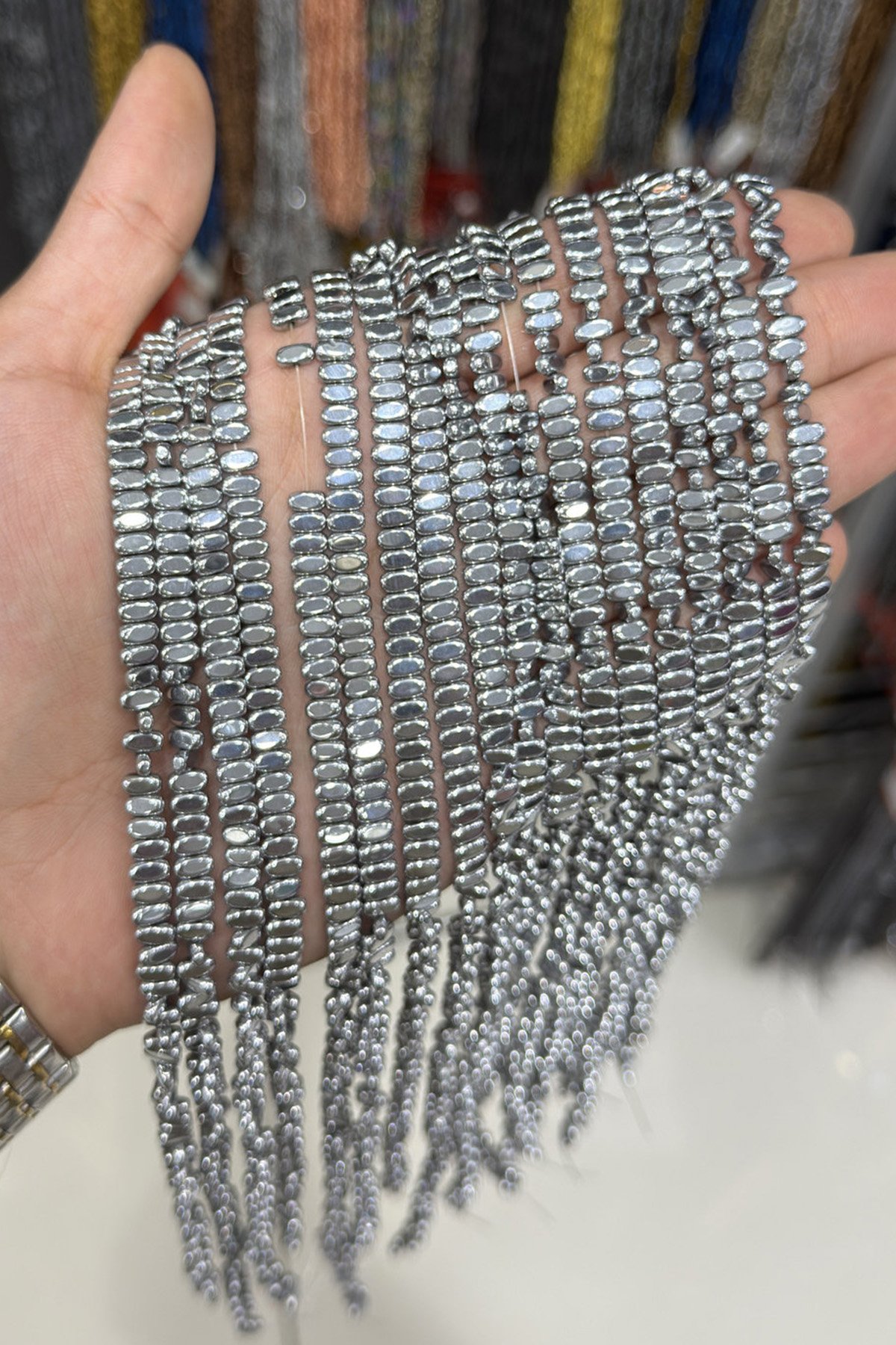 Hematit Taşı Yassı Kesim Parlak Gümüş 3x6mm Doğal Taş Dizi