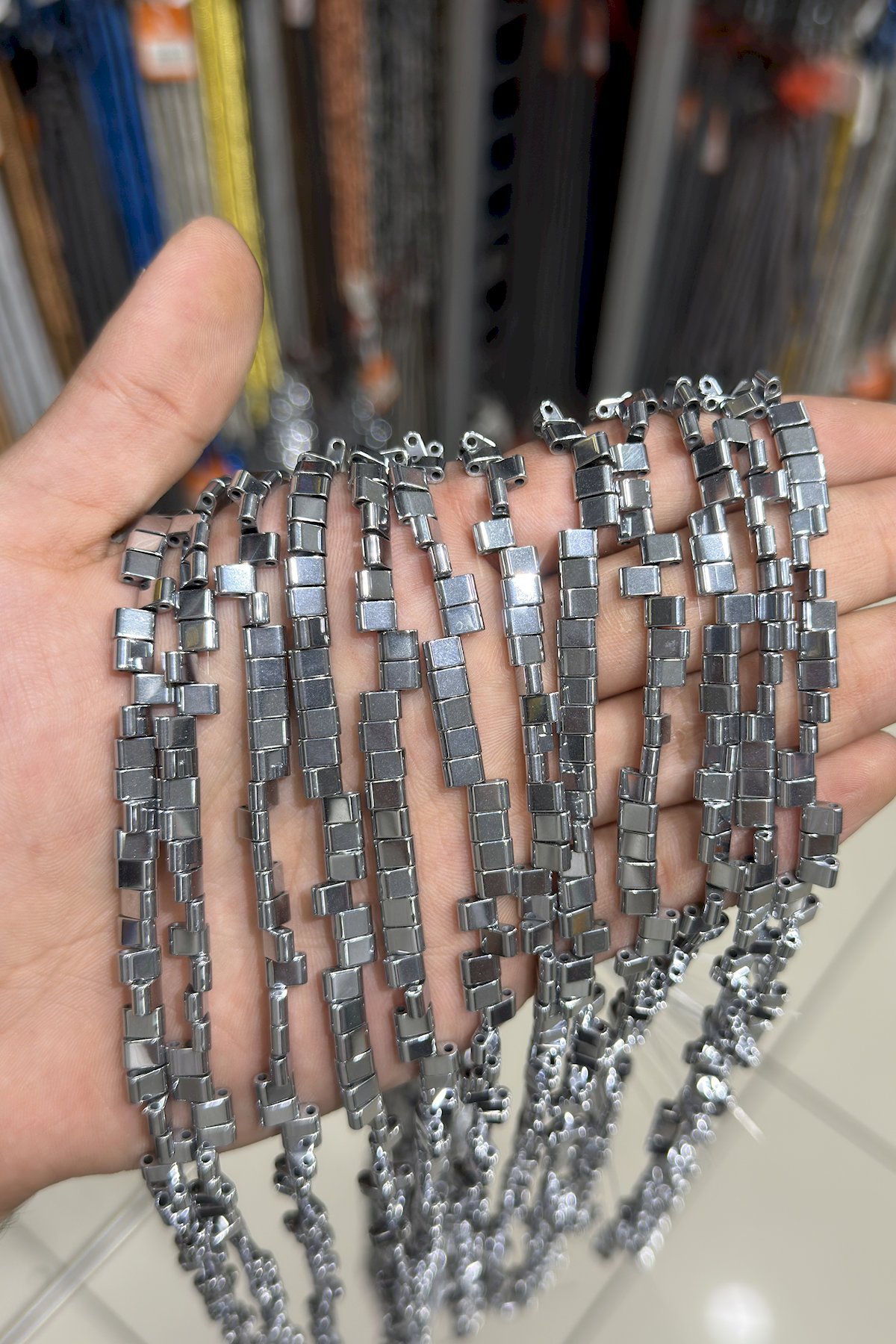 Hematit Taşı Yassı Kesim Parlak Gümüş 6x4mm Doğal Taş Dizi