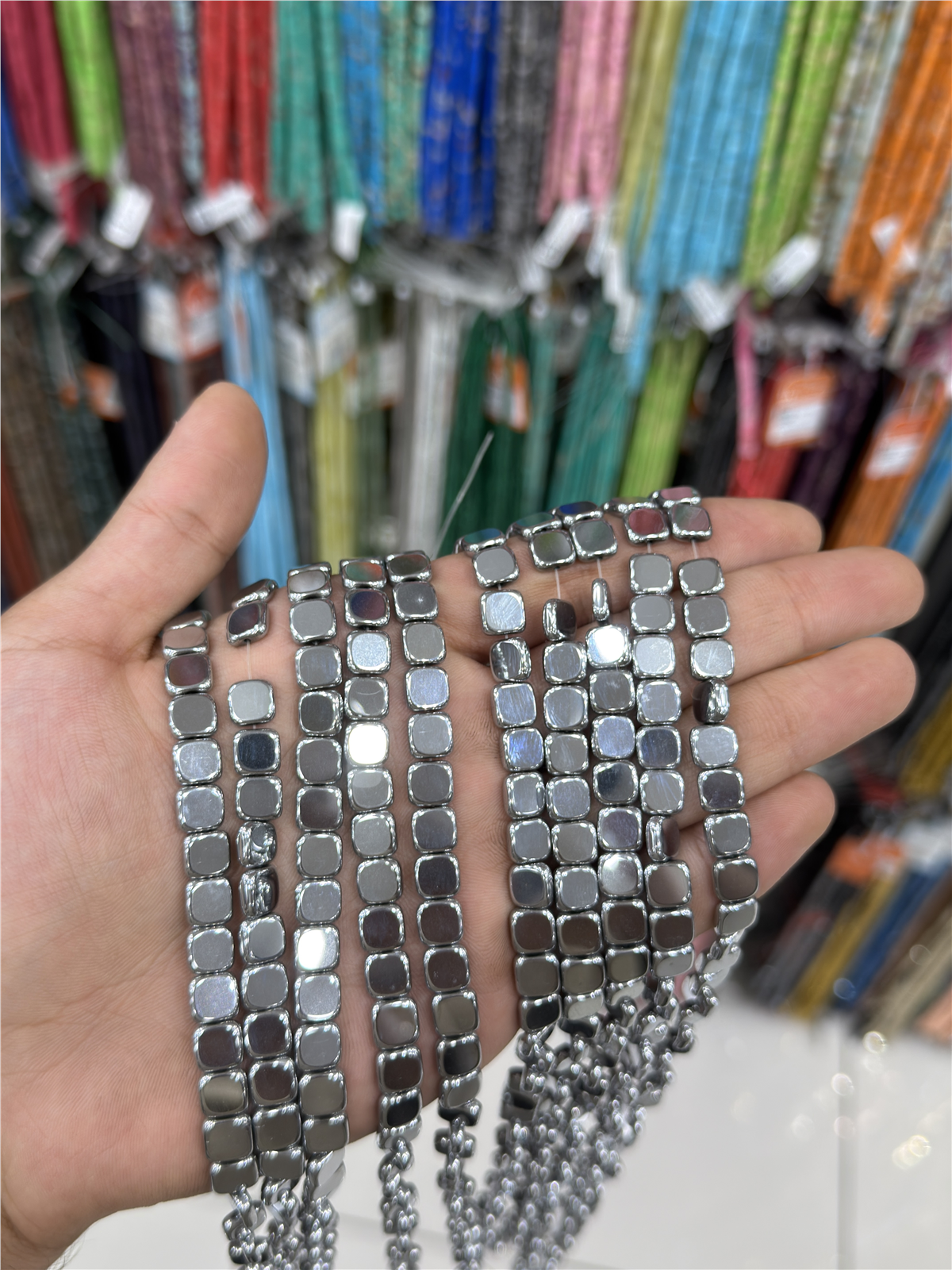 Hematit Taşı Yassı Kesim Parlak Gümüş 8x3mm Doğal Taş Dizi