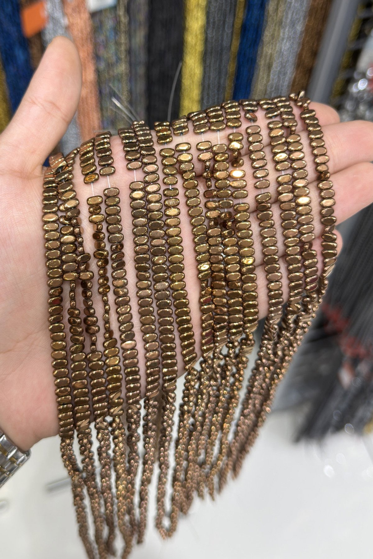 Hematit Taşı Yassı Kesim Parlak Kahverengi 3x6mm Doğal Taş Dizi
