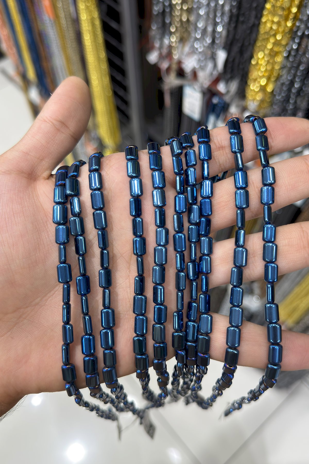 Hematit Taşı Yassı Kesim Parlak Mavi 6x8mm Doğal Taş Dizi