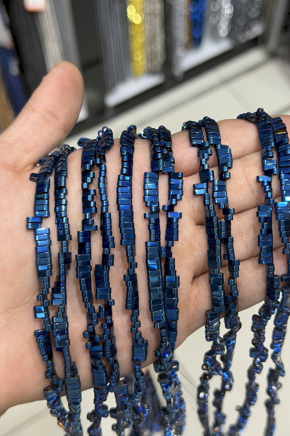 Hematite Natural Stone Shiny Blue Double Hole 6x2mm String Of Beads