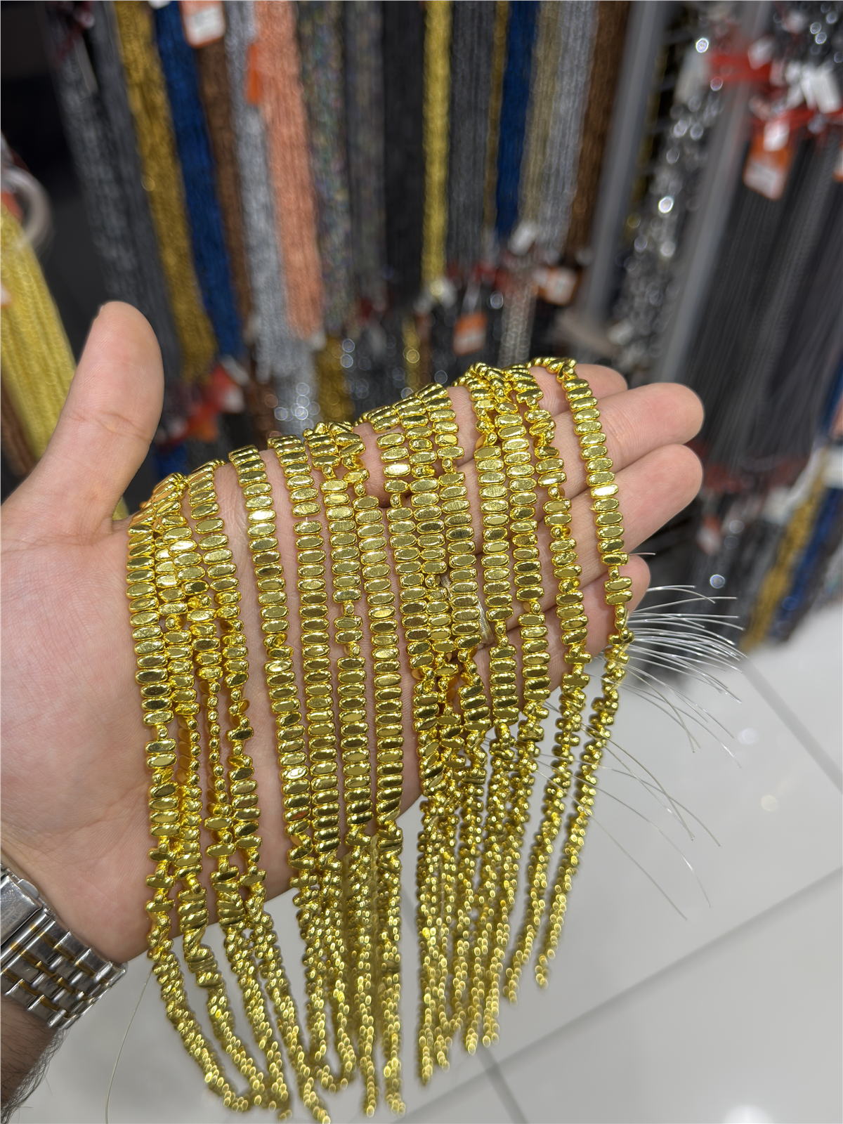 Hematit Taşı Yassı Oval Kesim Altın Sarı 3x6mm Doğal Taş Dizi