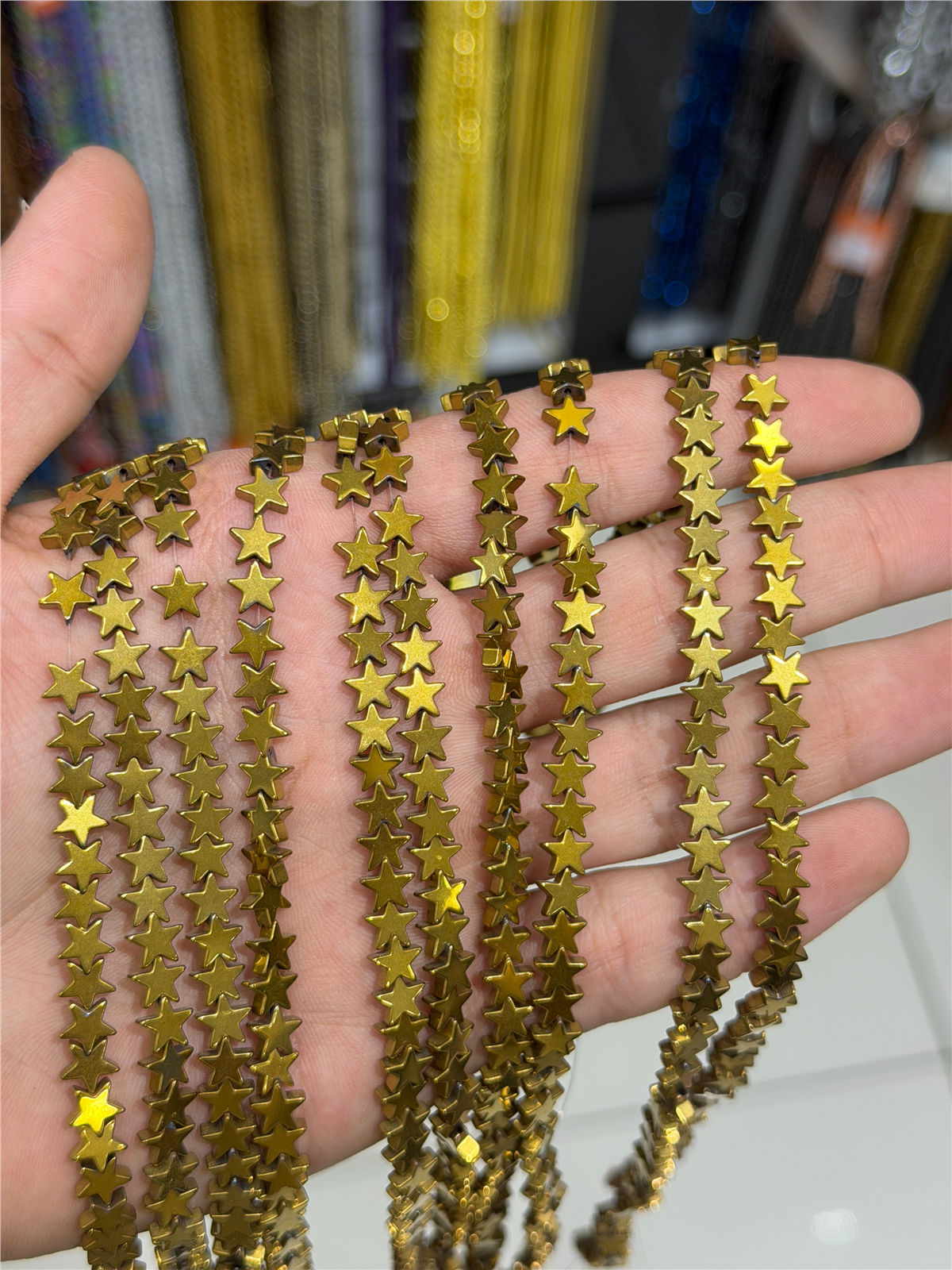 Hematit Taşı Yıldız Kesim Parlak Gold 7mm Doğal Taş Dizi