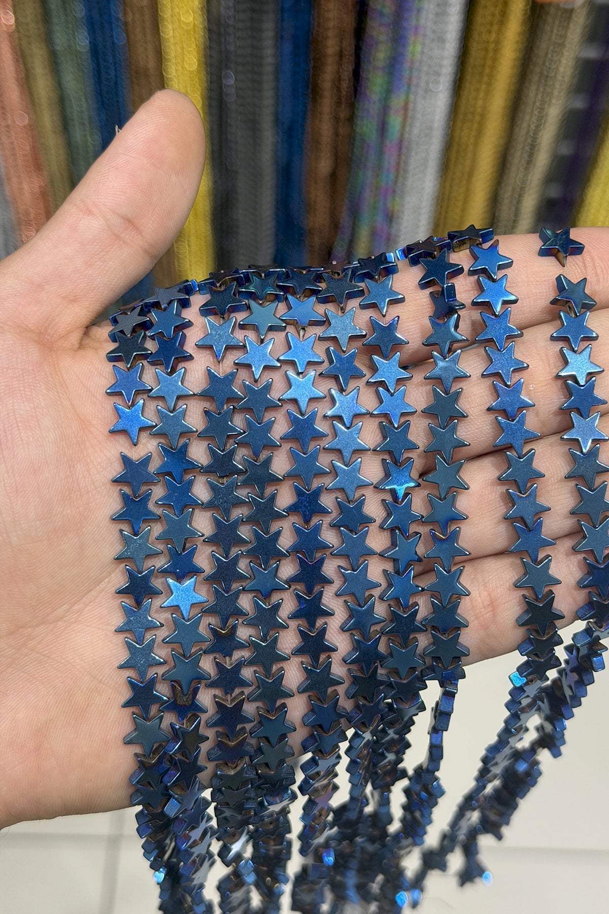 Hematit Taşı Yıldız Kesim Parlak Mavi 8mm Doğal Taş Dizi