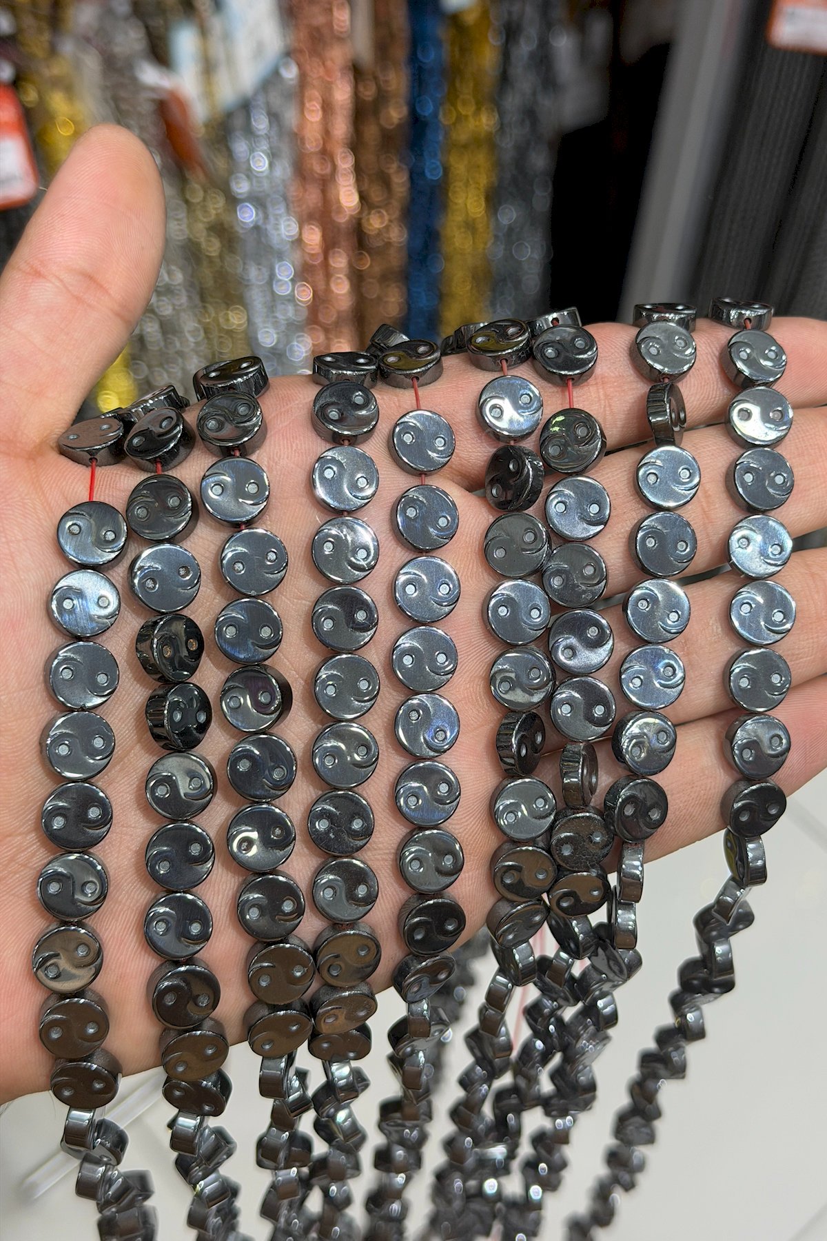 Hematit Taşı Yin Yang Daire Kesim Parlak Füme 10x3mm Doğal Taş Dizi