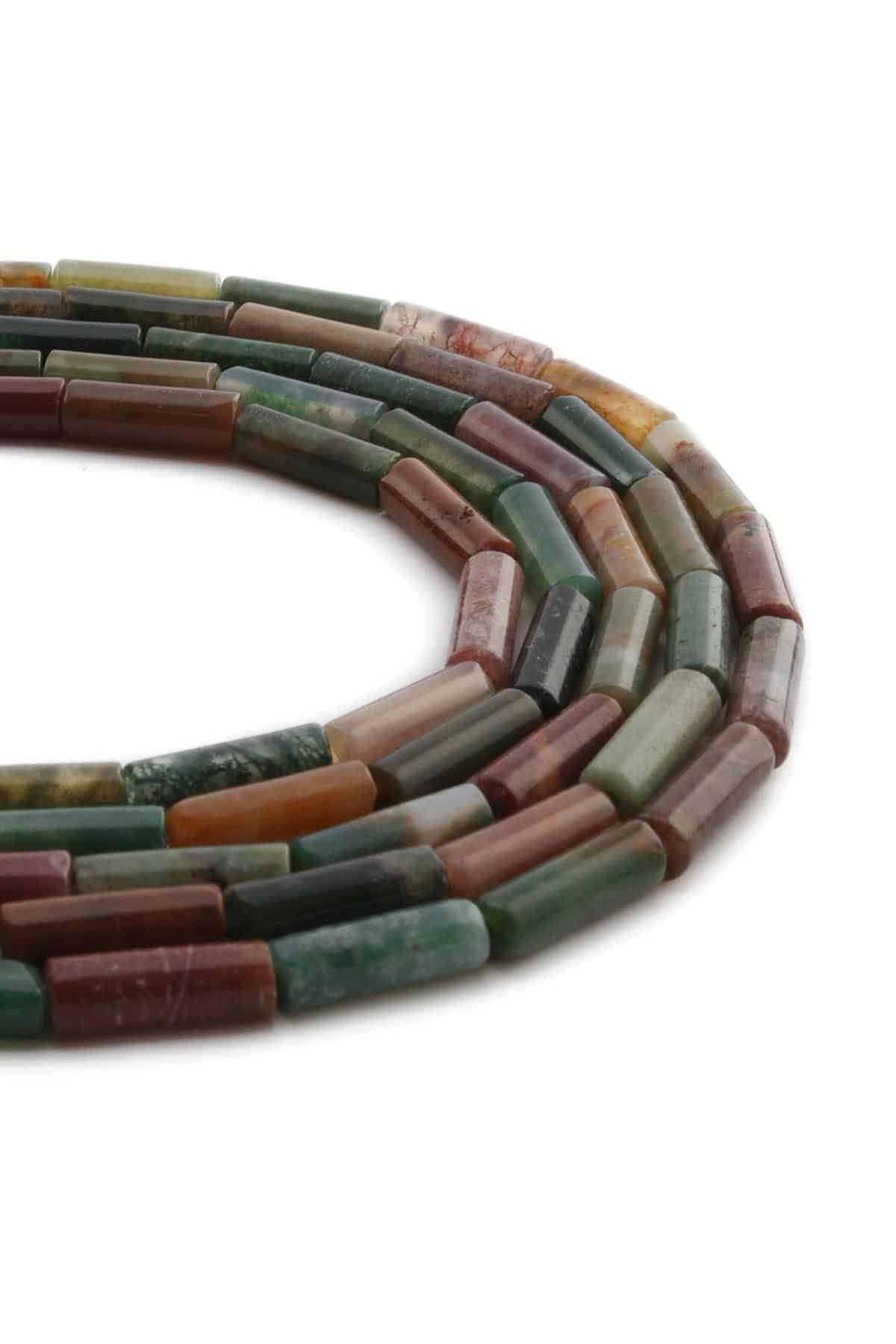 Indian Agate Natural Stone Shiny Cylinder Cut 4x13mm String Of Beads