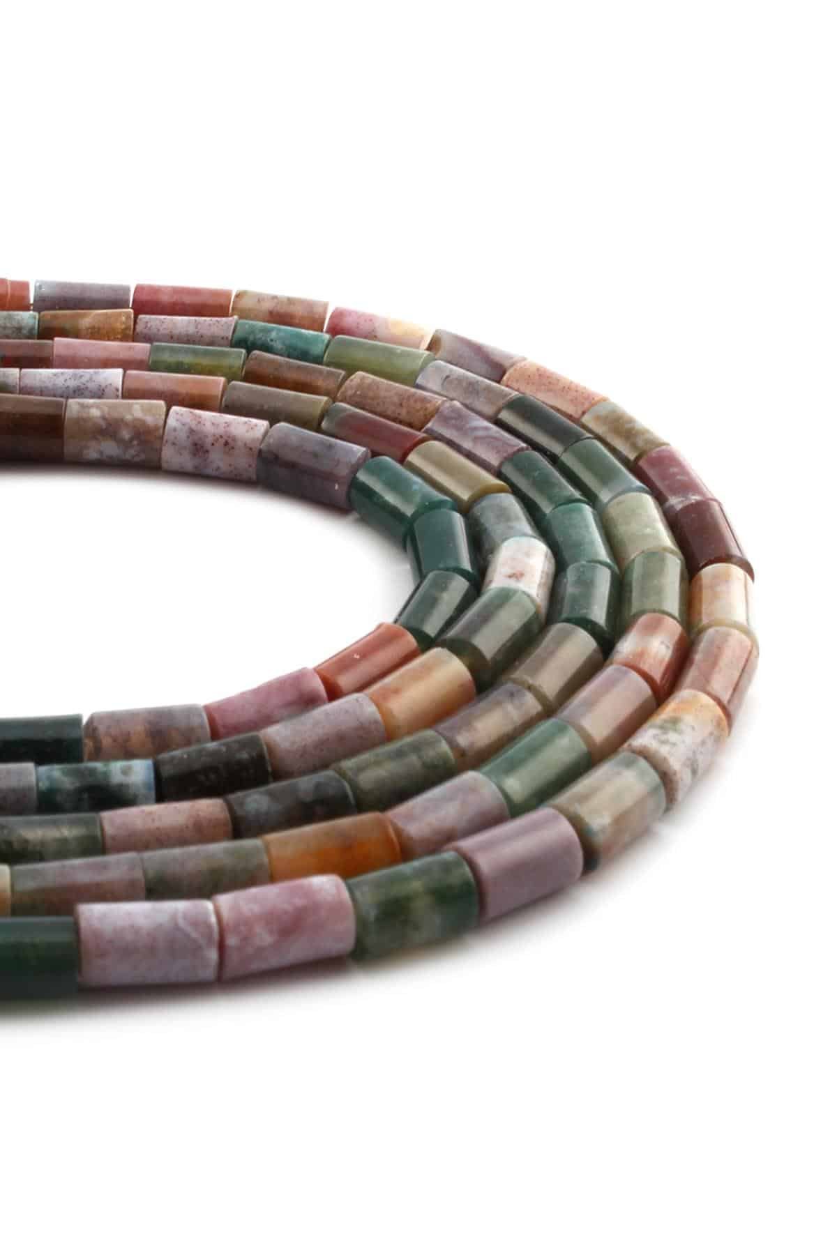 Indian Agate Natural Stone Cylinder Cut 5x8mm String Of Beads