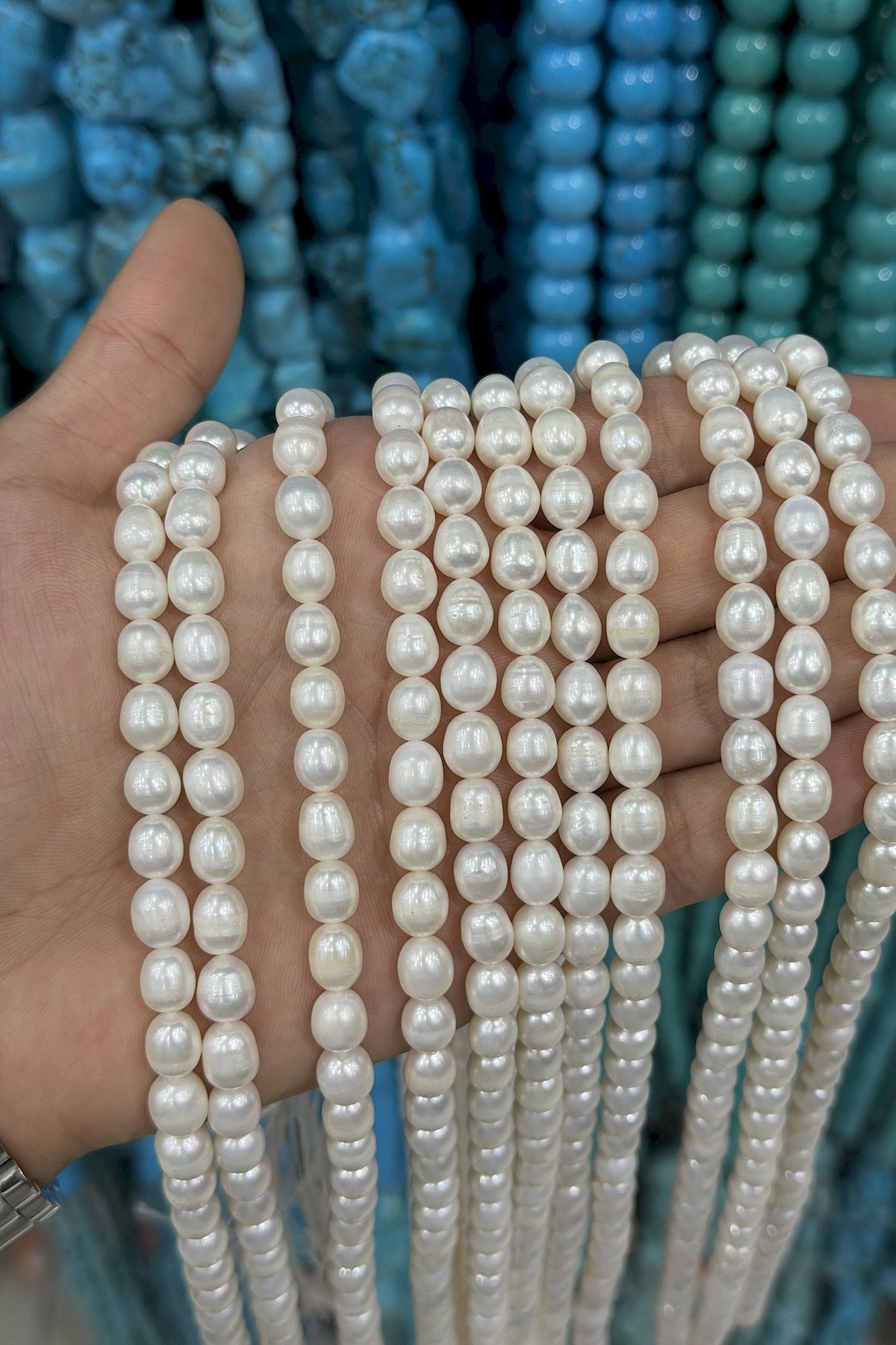 İnci Doğal Taş-Beyaz Arpa Amorf Kesim 8-9mm Dizi A