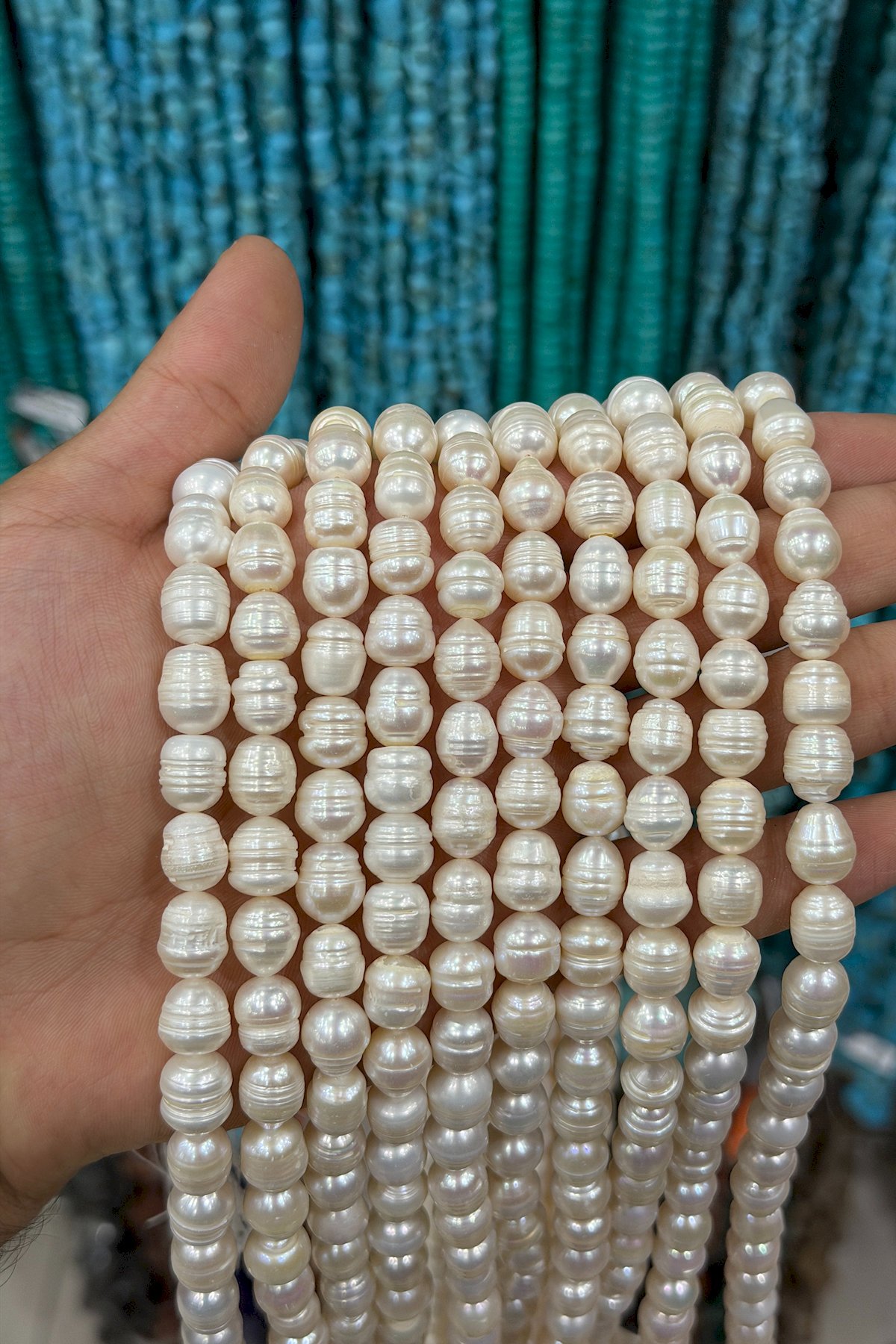 İnci Doğal Taş-Beyaz Arpa Amorf Kesim 10-11mm Dizi B