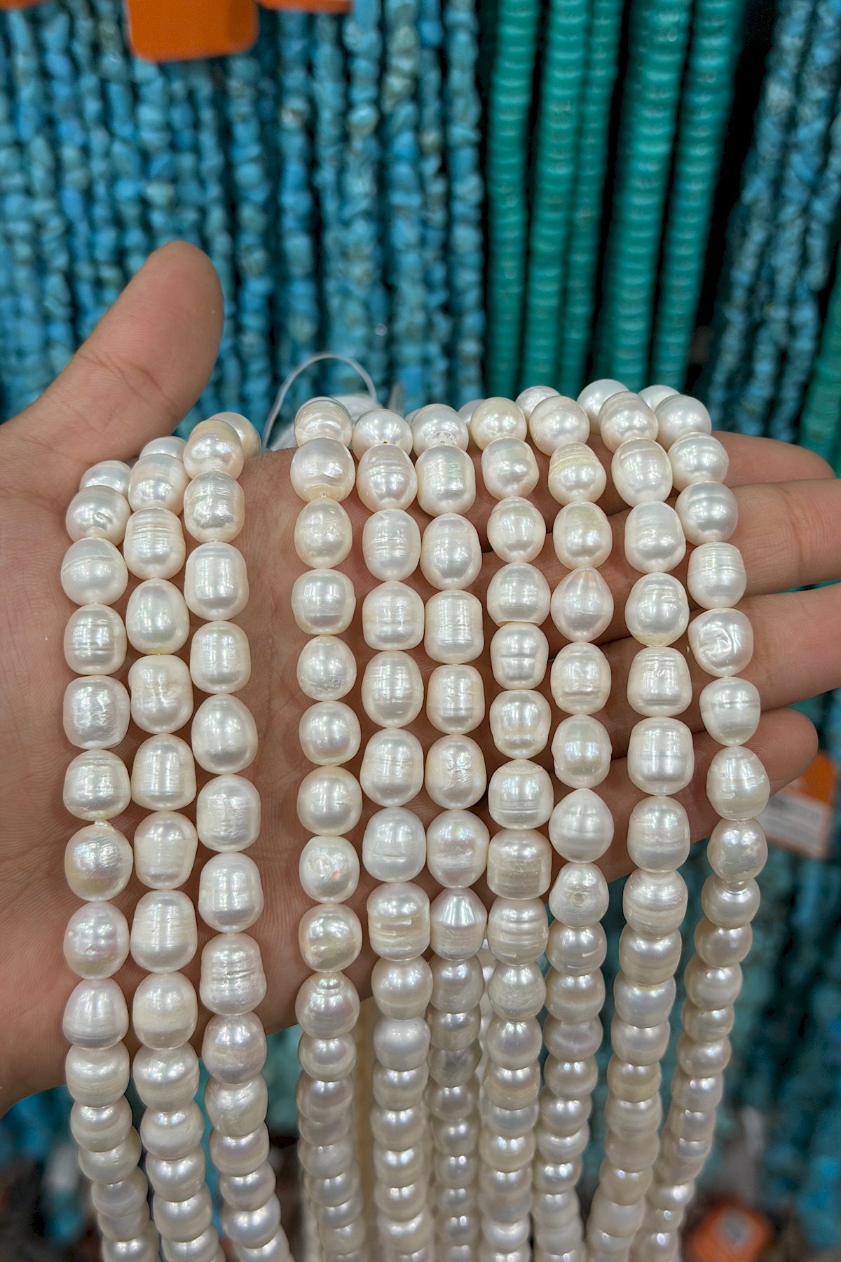 İnci Doğal Taş-Beyaz Arpa Amorf Kesim 10-11mm Dizi AB
