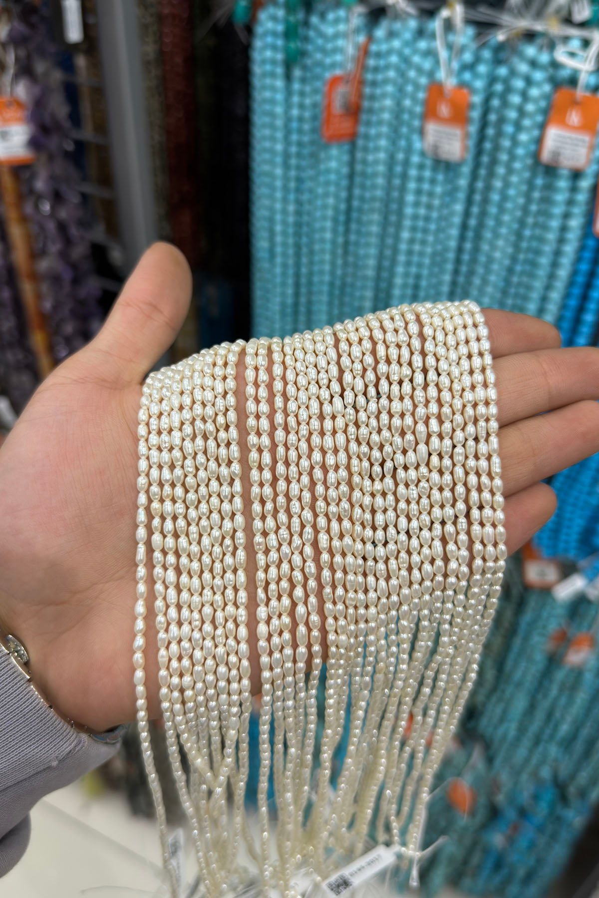İnci Doğal Taş Beyaz Arpa Kesim 3x4mm Dizi
