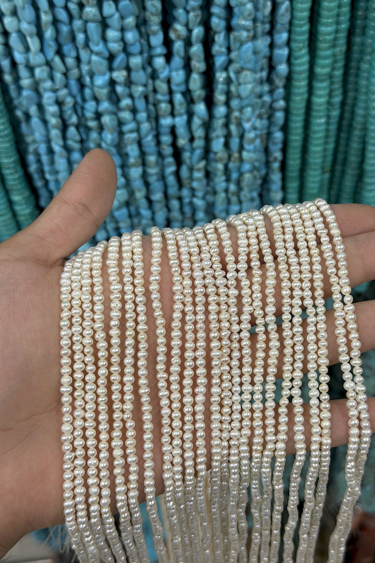 İnci Doğal Taş-Beyaz Küre Kesim 3.5-4mm Dizi B