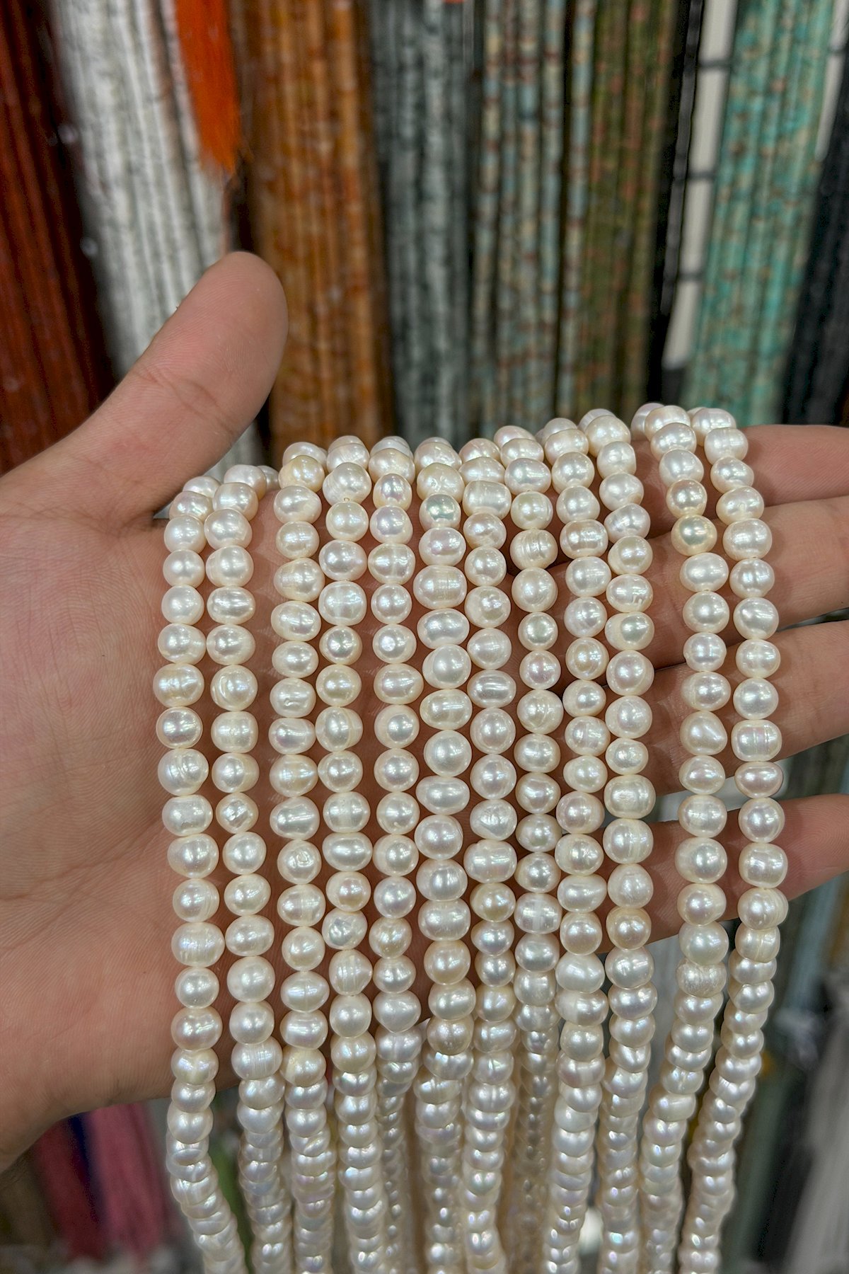 İnci Doğal Taş-Beyaz Küre Kesim 7-8mm Dizi A