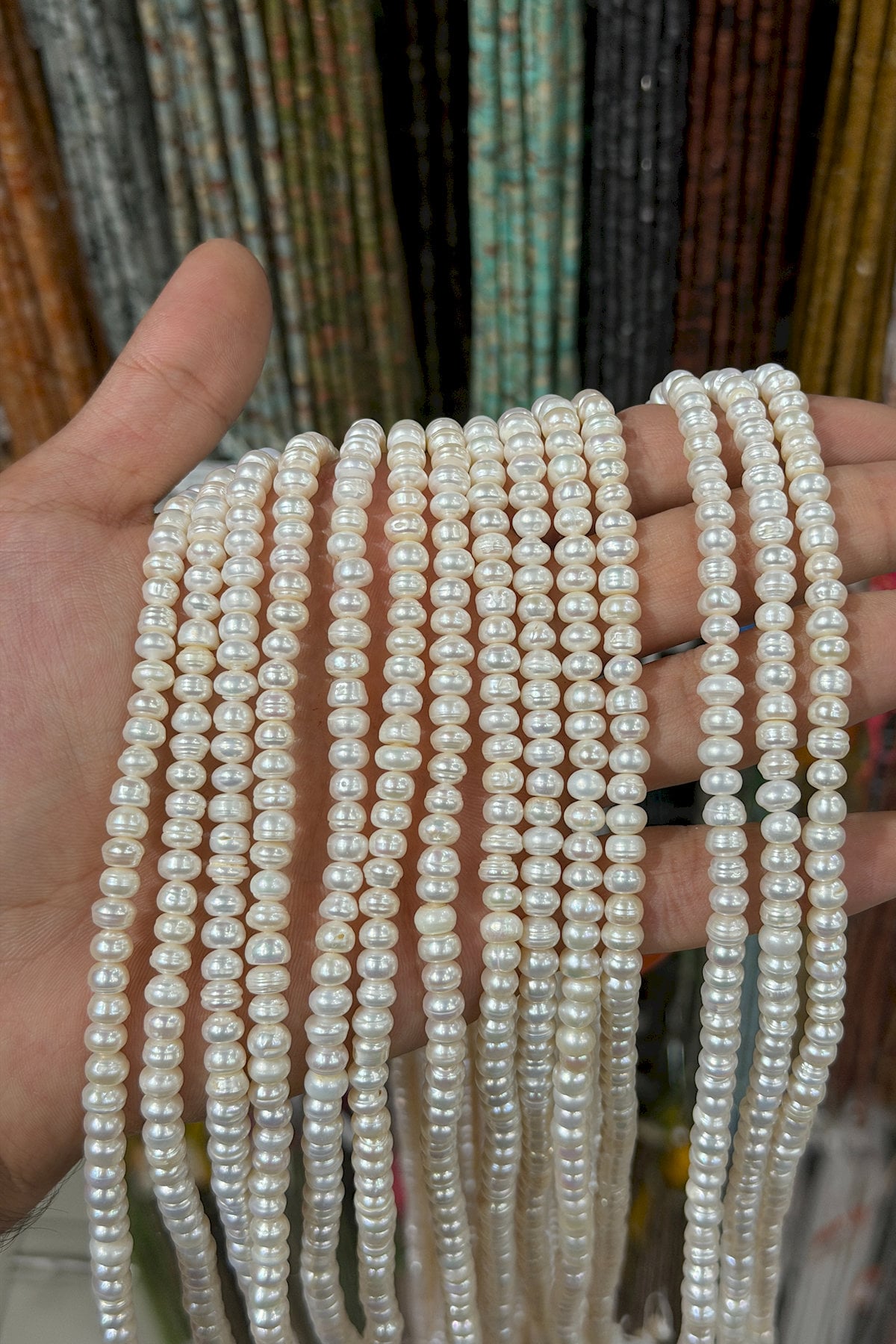 İnci Doğal Taş Beyaz Rondela Kesim 6.5mm Dizi