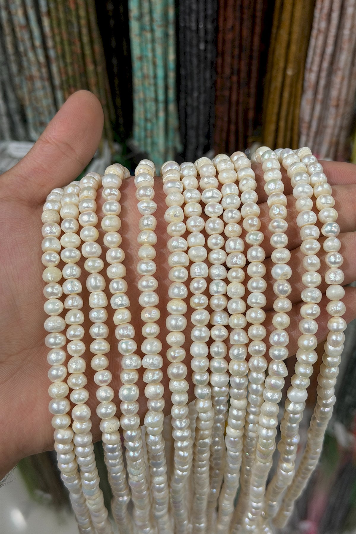 İnci Doğal Taş Beyaz Rondela Kesim 7.5mm Dizi