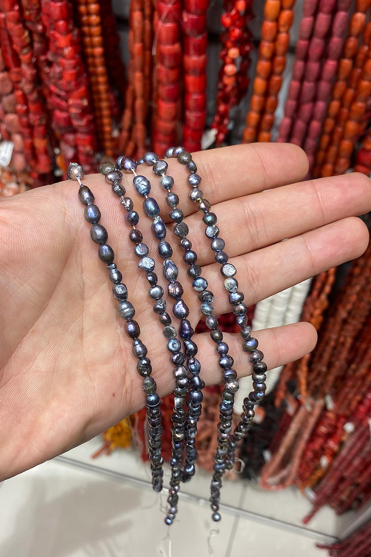 İnci Doğal Taş Parlak Lacivert 4x5mm Dizi [AB]