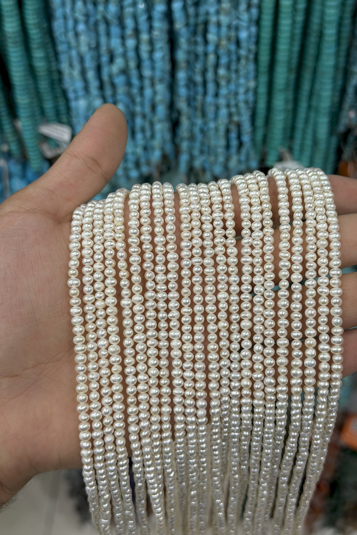 İnci Doğal Taş-Pembe Küre Kesim 3-4mm Dizi A