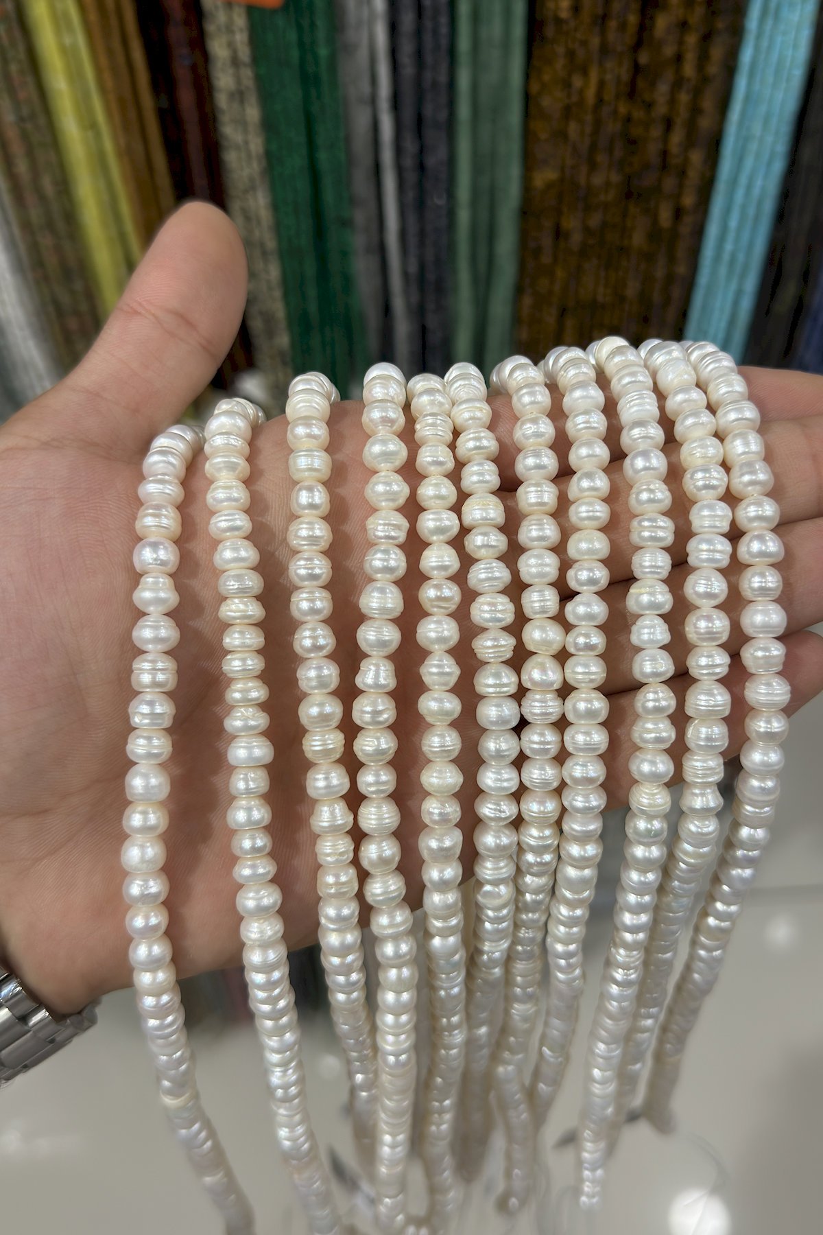 İnci Doğal Taş Rondela Kesim 7x8mm Dizi