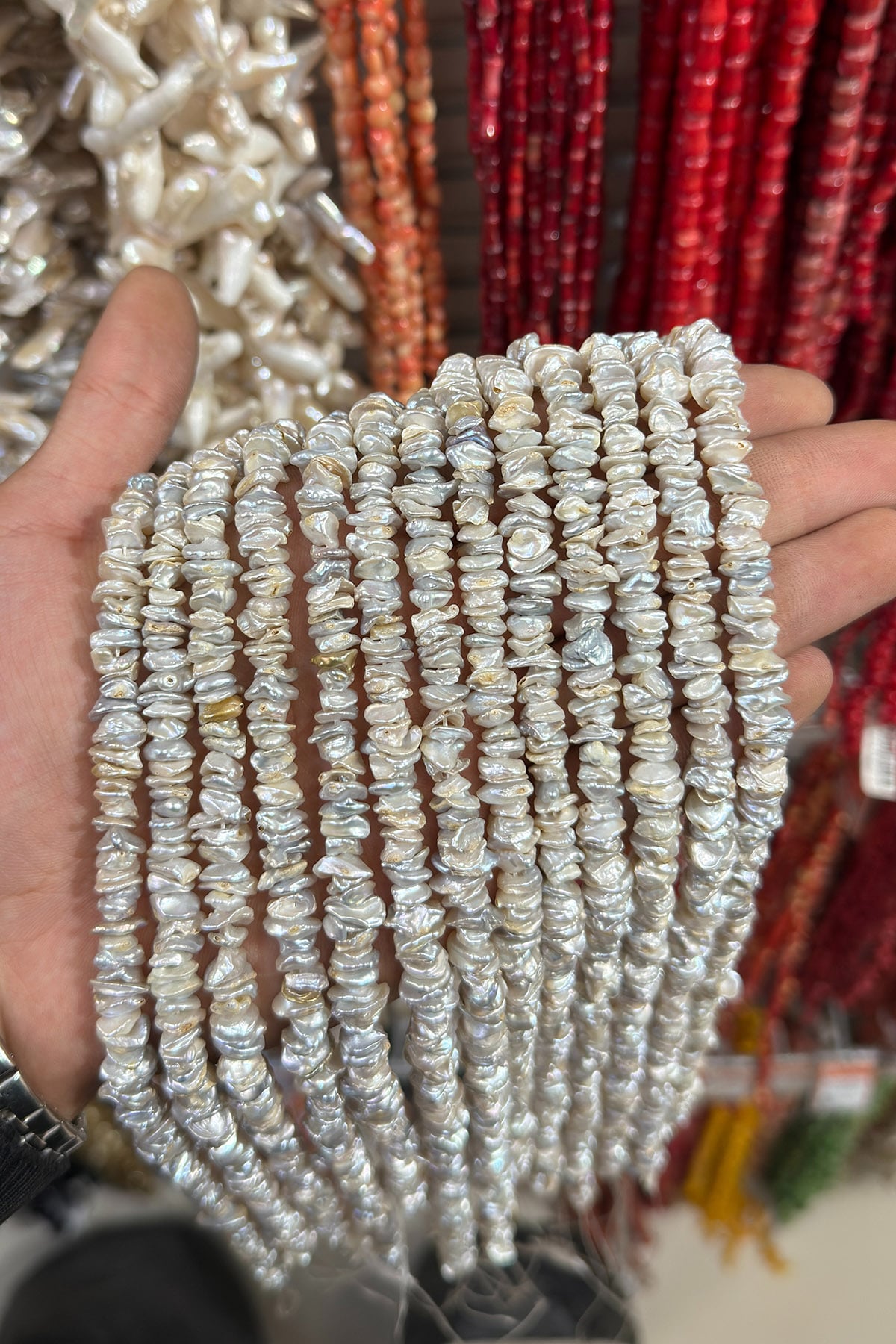 İnci Doğal Taş Şekilsiz Rondela Kesim 7x3mm Dizi