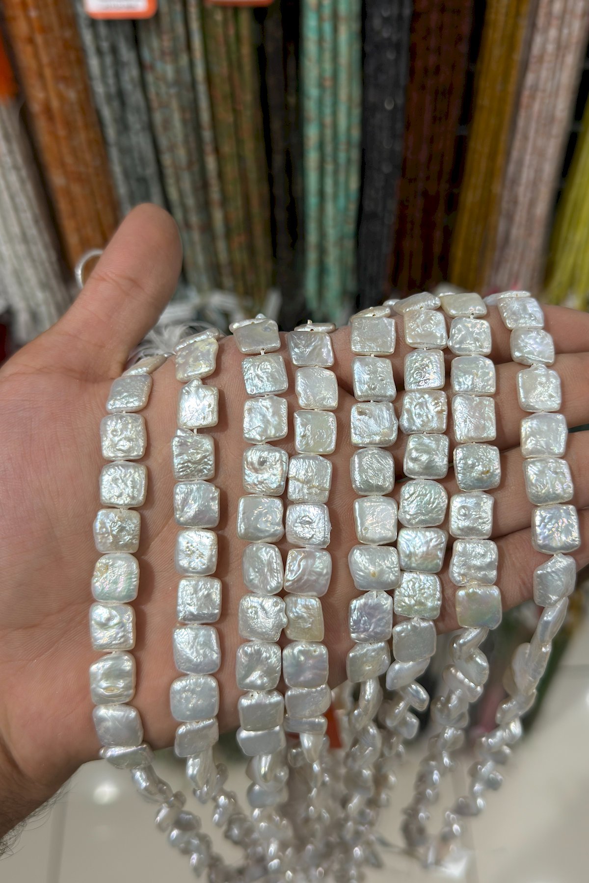 İnci Yassı Dikdörtgen Kesim 9x23mm Doğal Taş Dizi