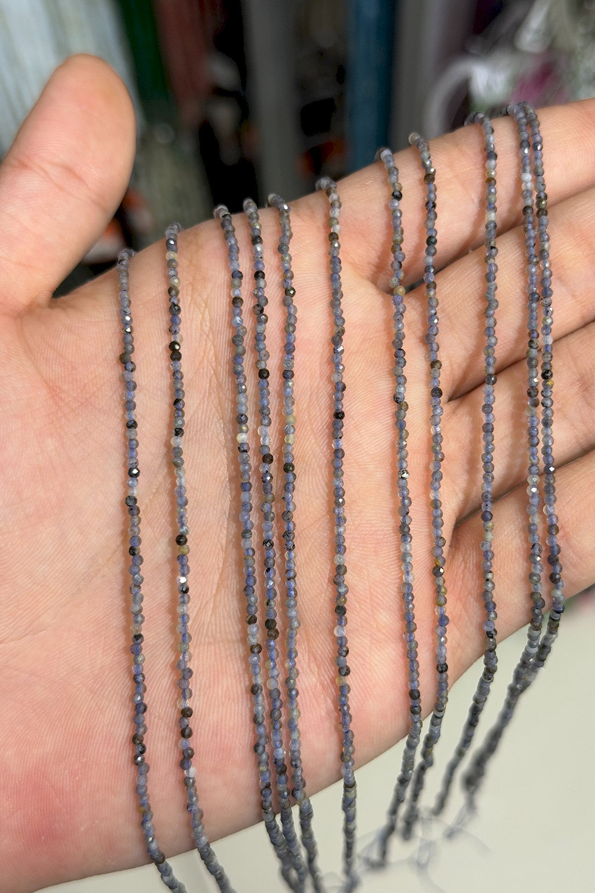İyolit Doğal Taş Faset Küre Kesim 2mm Dizi