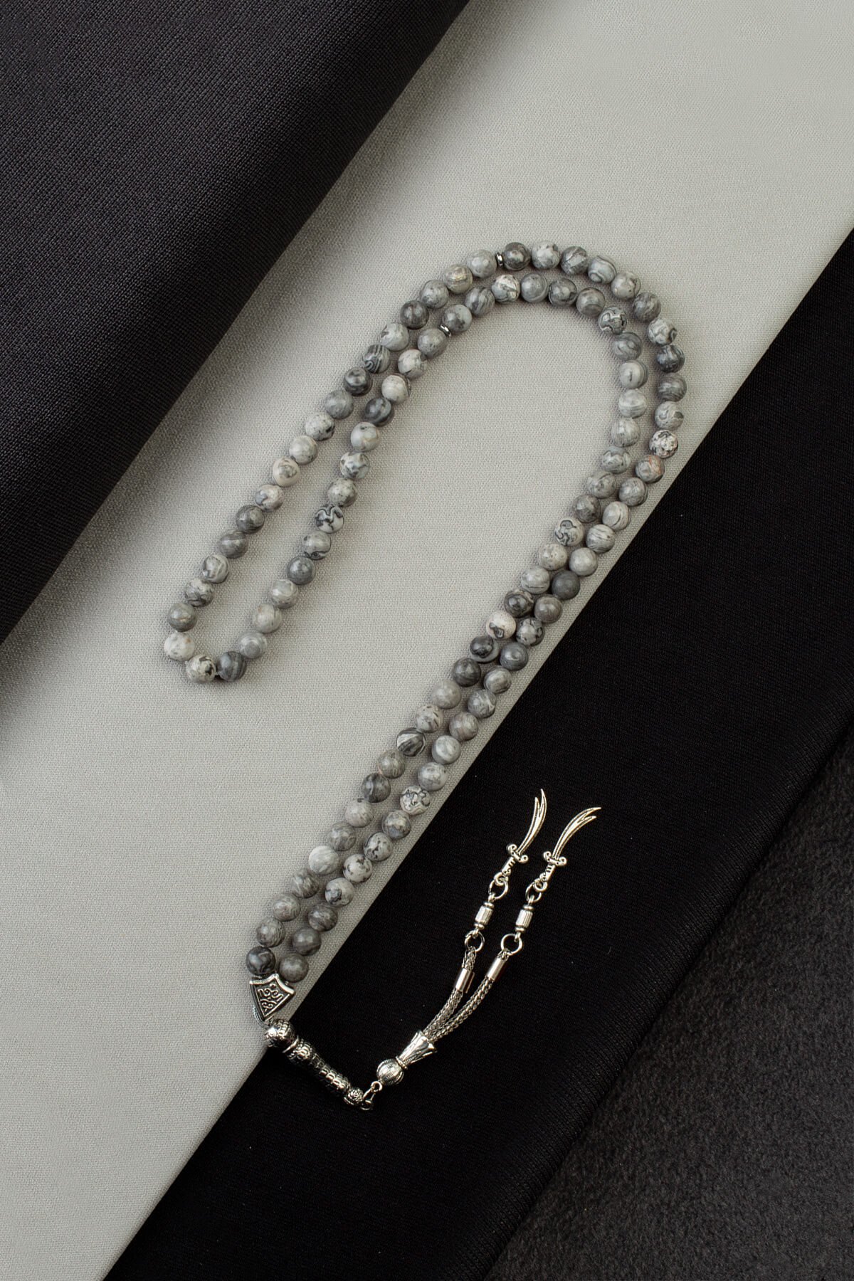 Jasper Doğal Taş Küre Kesim Gri 99lu 6mm Tesbih