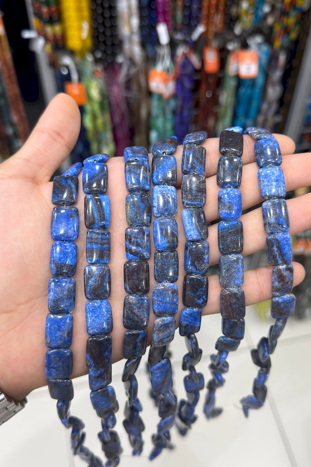 Jasper Doğal Taş Mavi Dikdörtgen Kesim 20x12mm Dizi