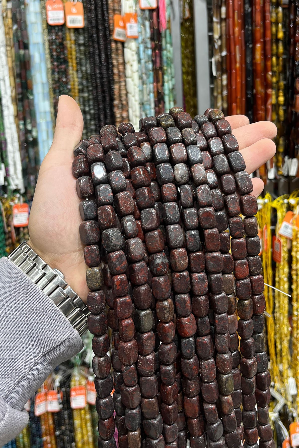 Jasper Taşı Dikdörtgen Kesim Parlak Bordo 10x14mm Doğal Taş Dizi [AA]