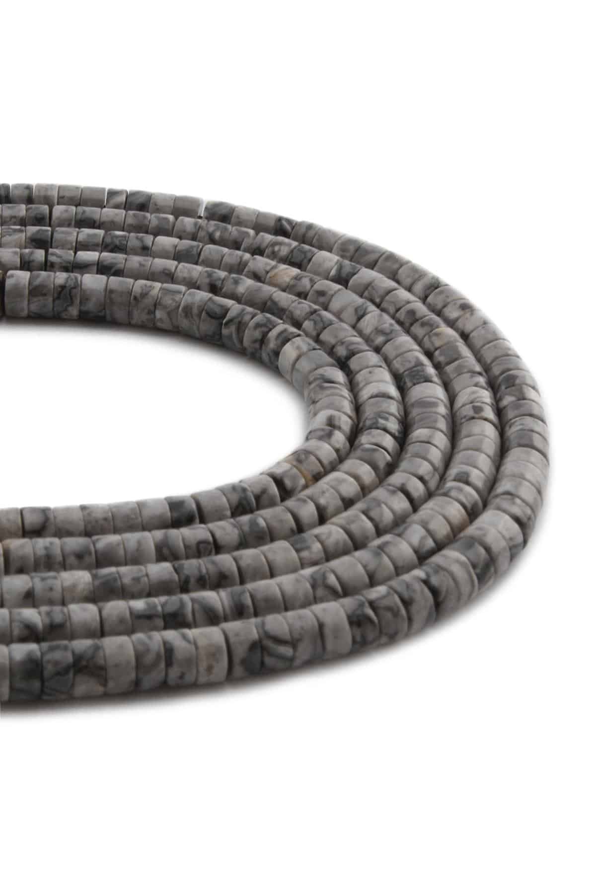 Jasper Taşı Dore Kesim Parlak Gri 4x2mm Doğal Taş Dizi [AA]