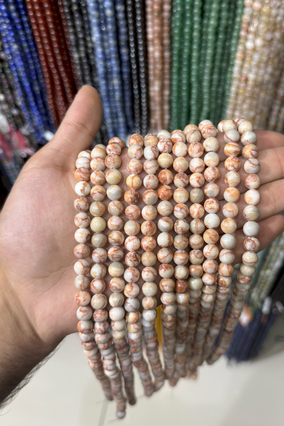 Jasper Taşı Damarlı Küre Kesim Pembe 8mm Doğal Taş Dizi