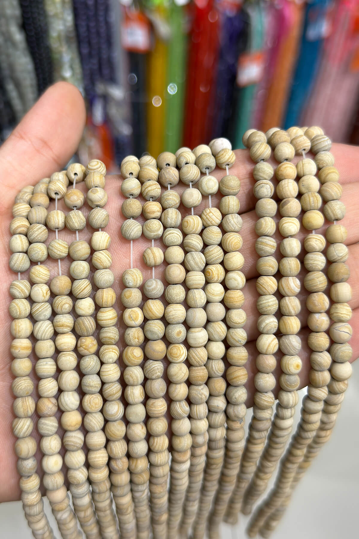 Jasper Natural Stone Matte Cream Globe Cut 6mm String Of Beads