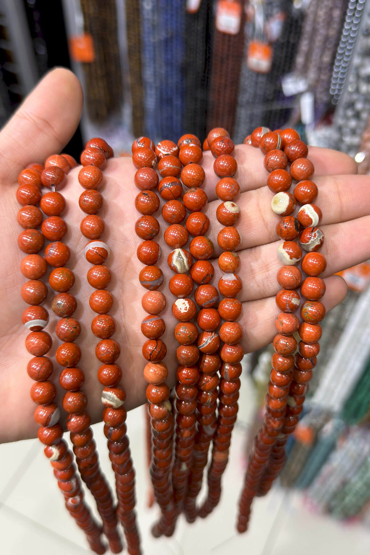 Jasper Taşı Küre Kesim Parlak Kırmızı 8mm Doğal Taş Dizi [AA]