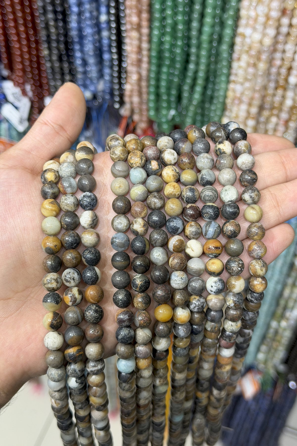 Jasper Taşı Küre Kesim Parlak Siyah 8mm Doğal Taş Dizi [AA]